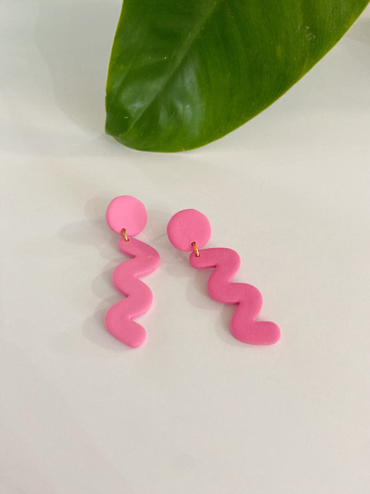 The Kaye, Squiggle Clay Earrings, Pink Clay Earrings, Modern Statement Earrings