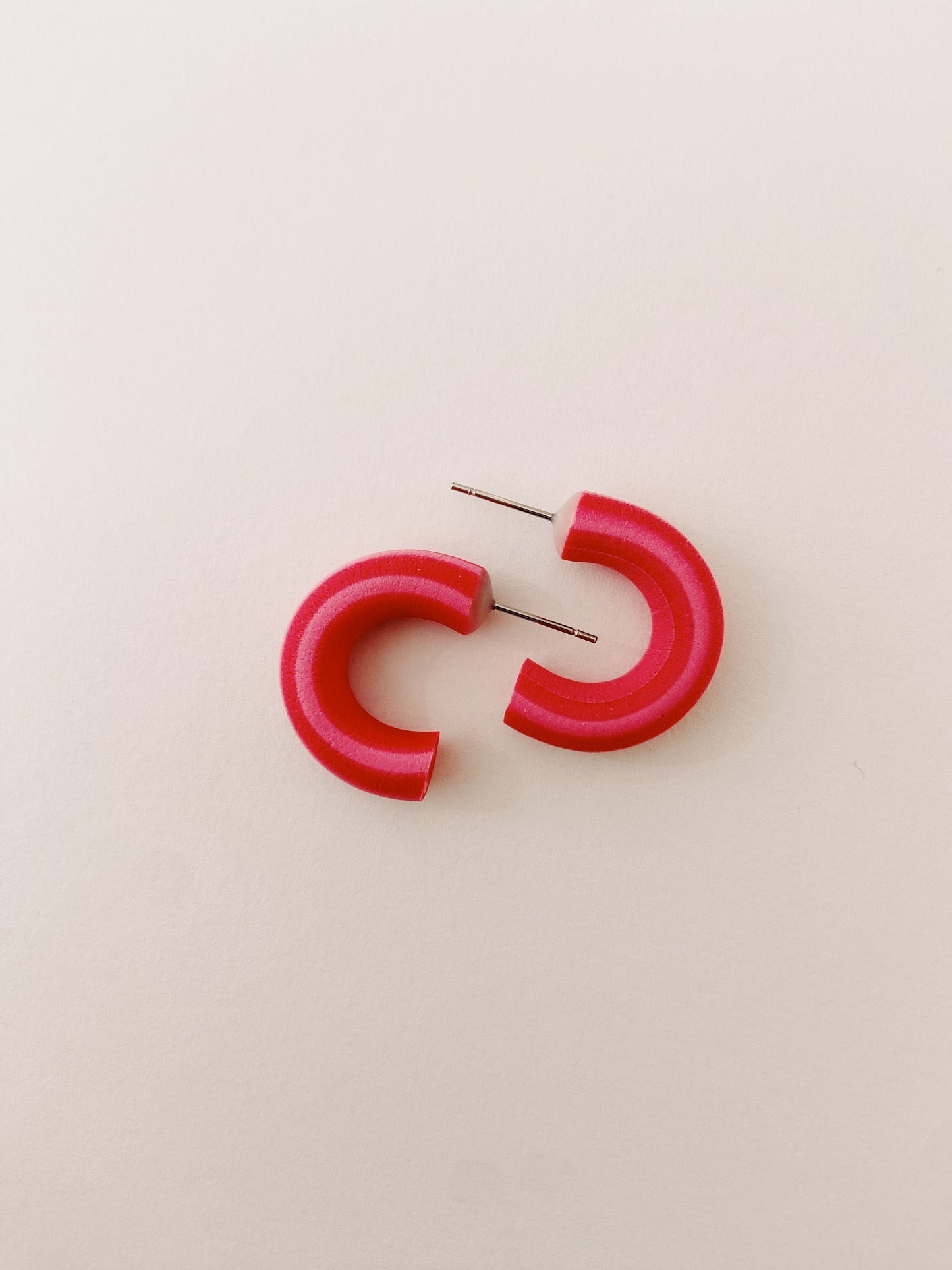 Two Tone Pink/Red Hoops, Clay Hoops