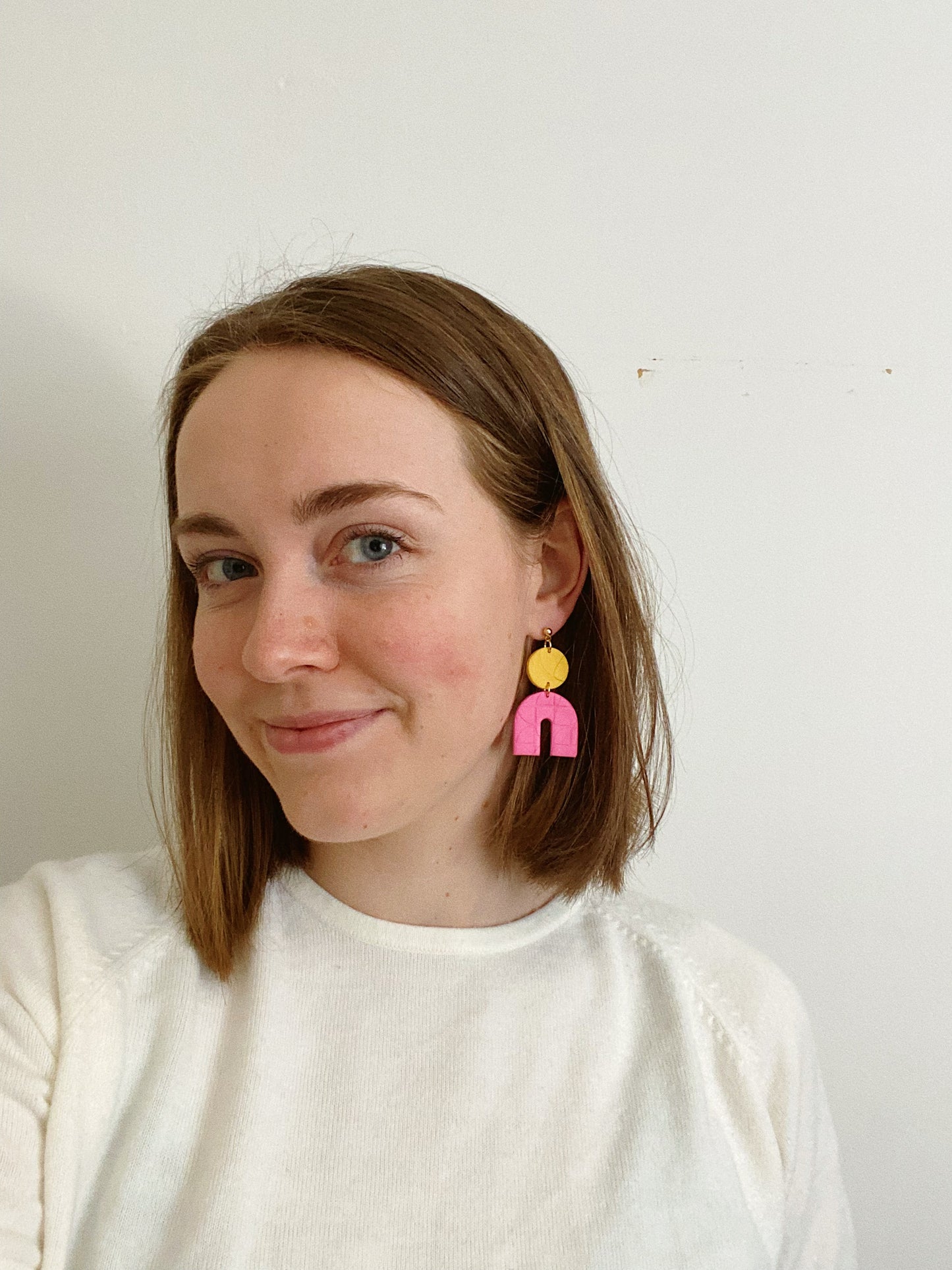 Clay Earrings, Yellow and Pink, Bold Clay Earrings