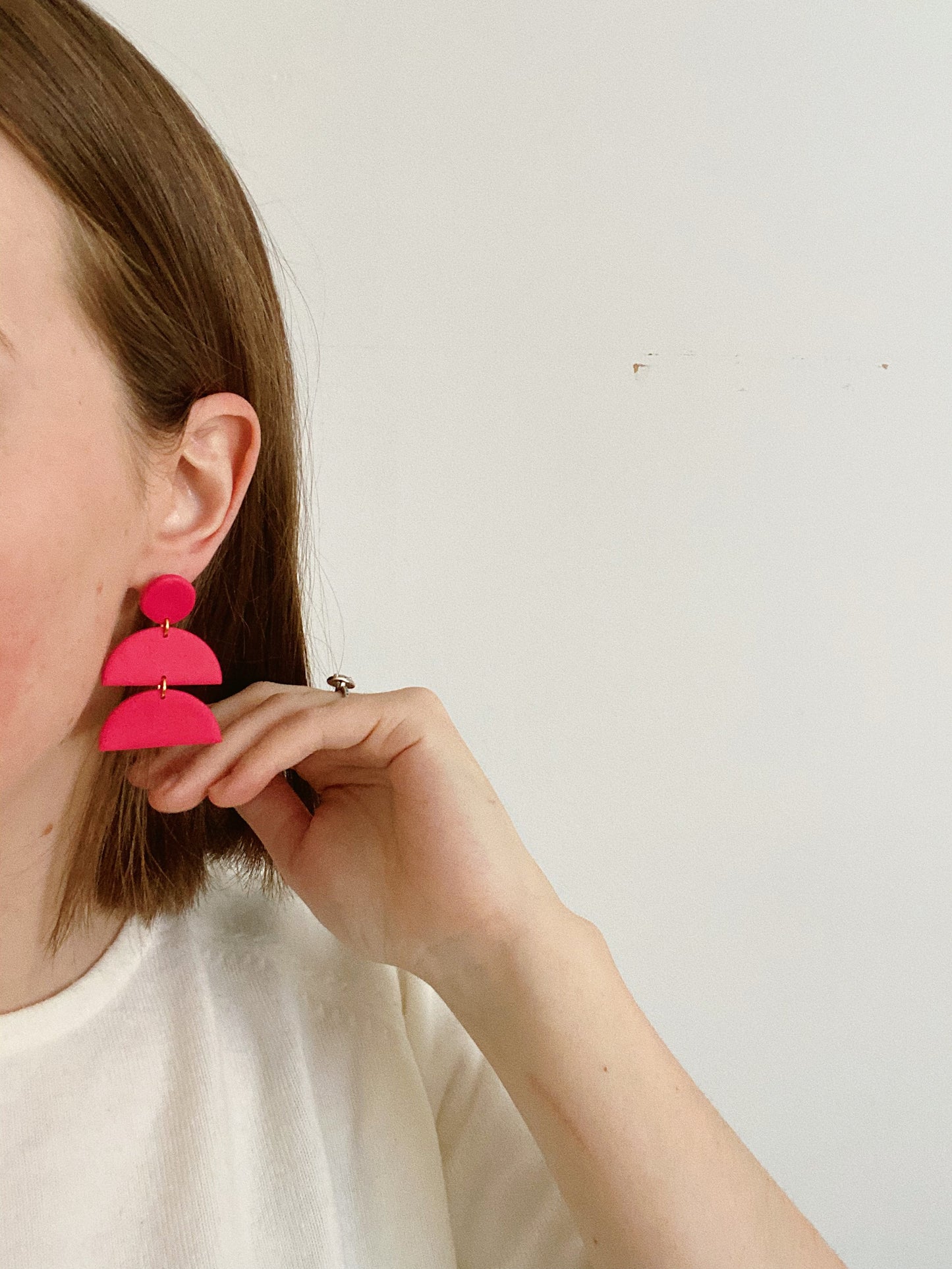 Hot Pink Earrings, Geometric Clay Earrings