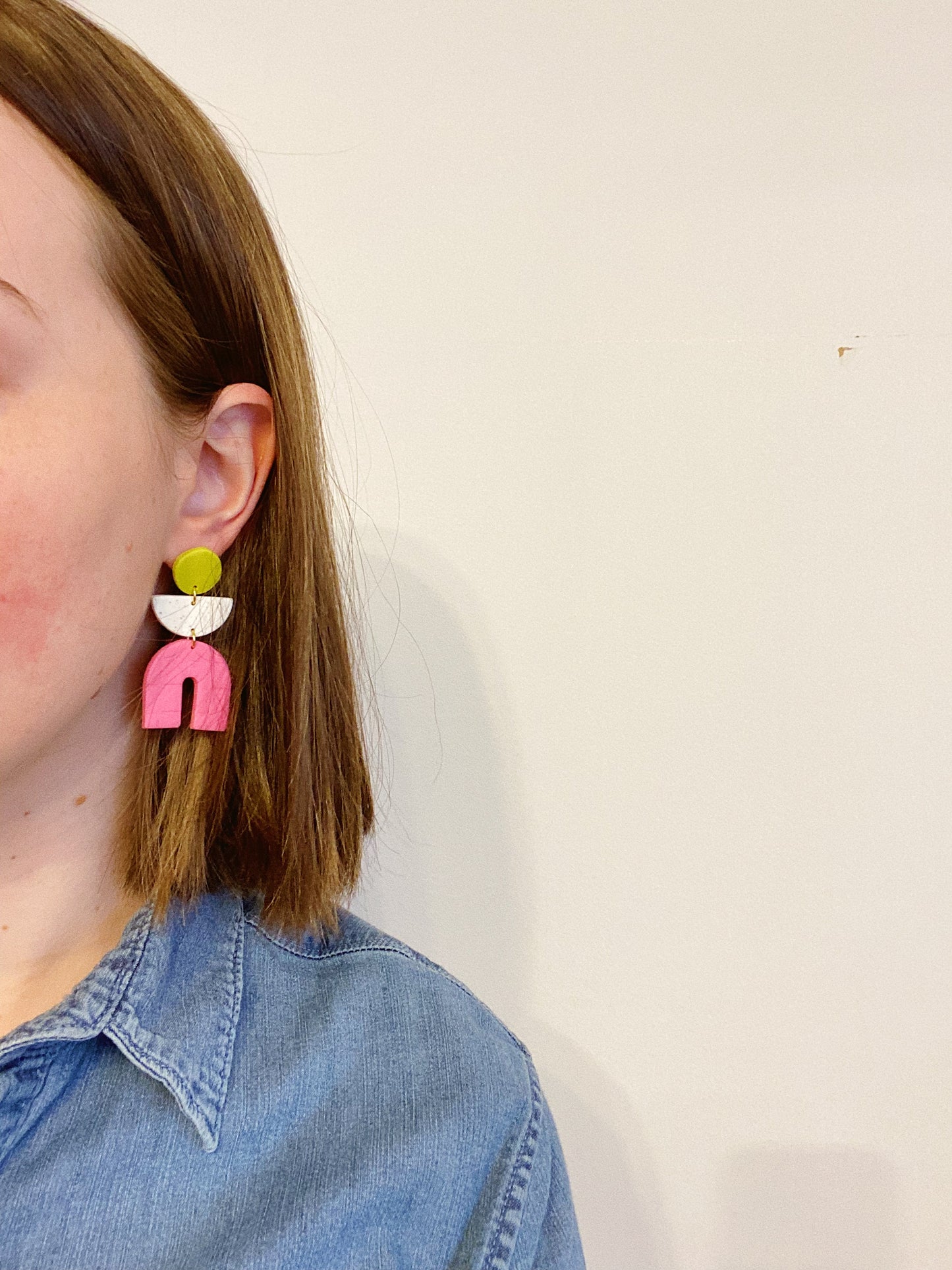 Pink Arch, Large Clay Earrings, Bright and Bold Earrings