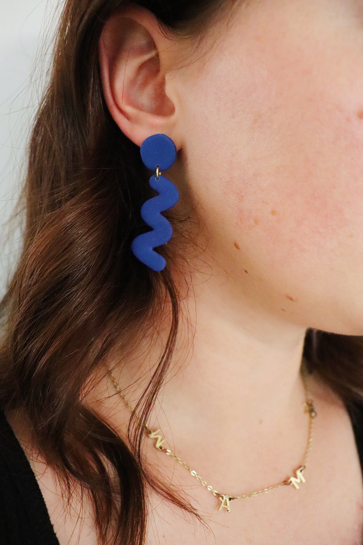 Dark Blue Squiggle Earrings, Clay Squiggle Earrings