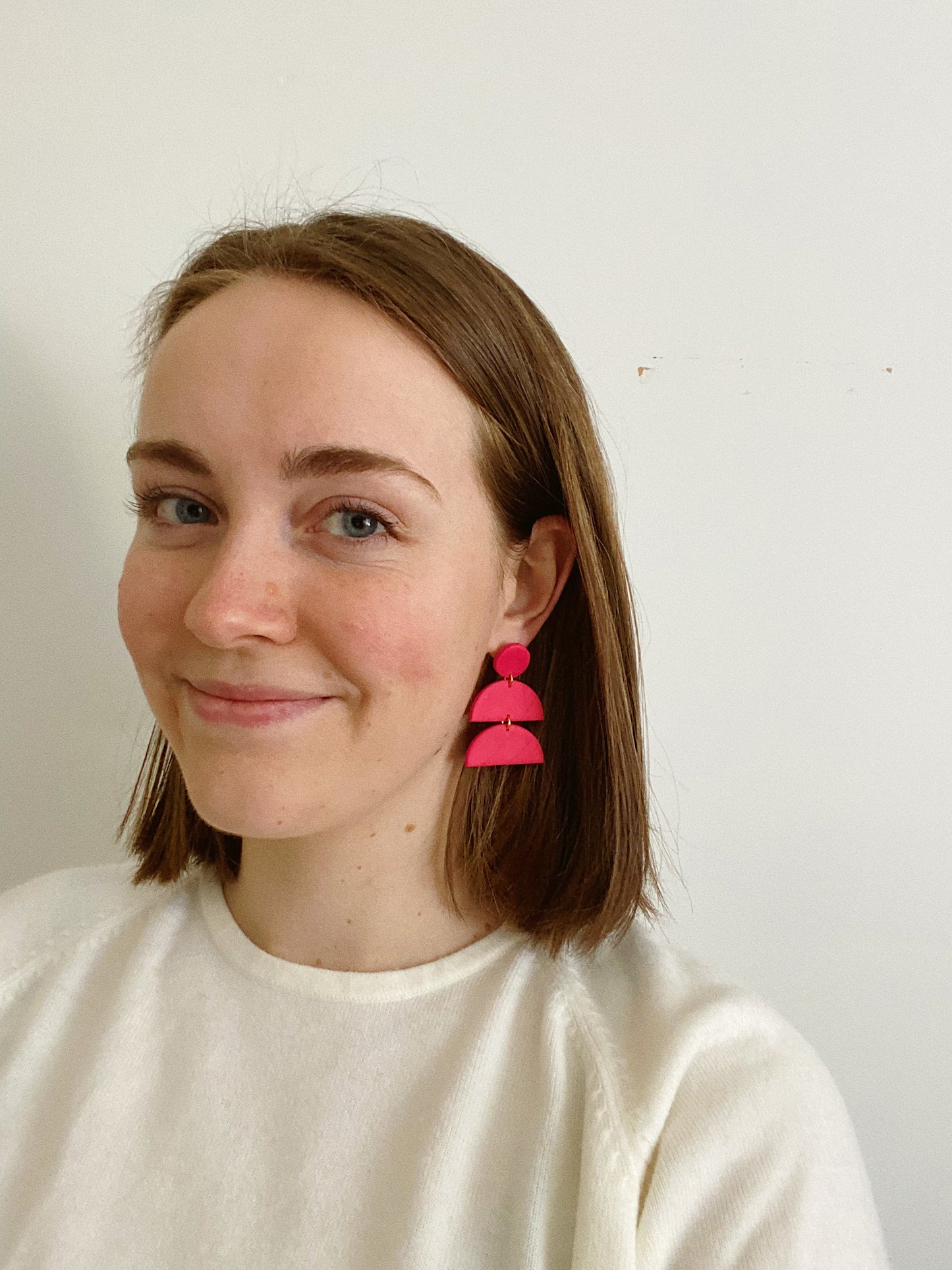 Hot Pink Earrings, Geometric Clay Earrings