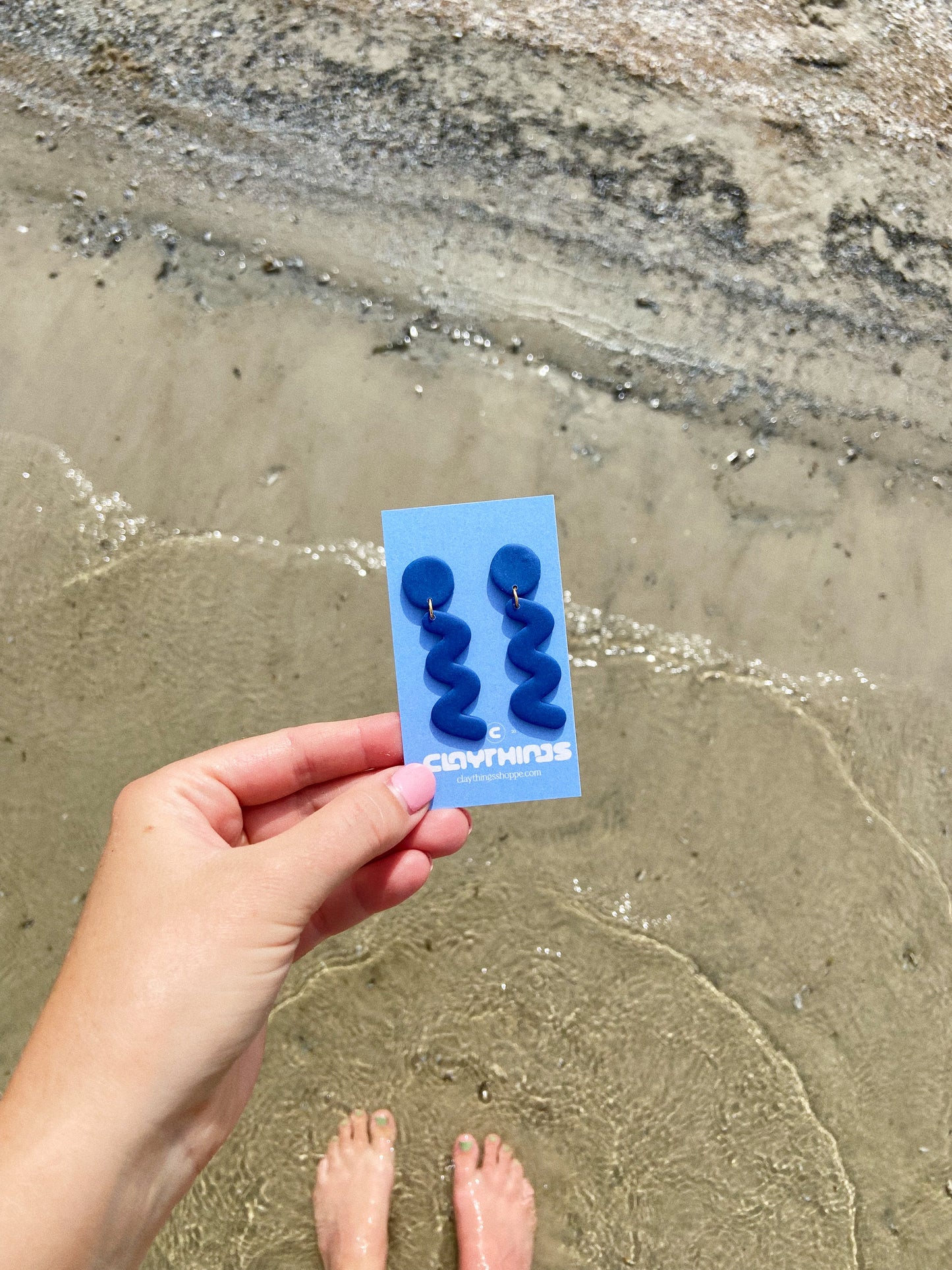 Dark Blue Squiggle Earrings, Clay Squiggle Earrings