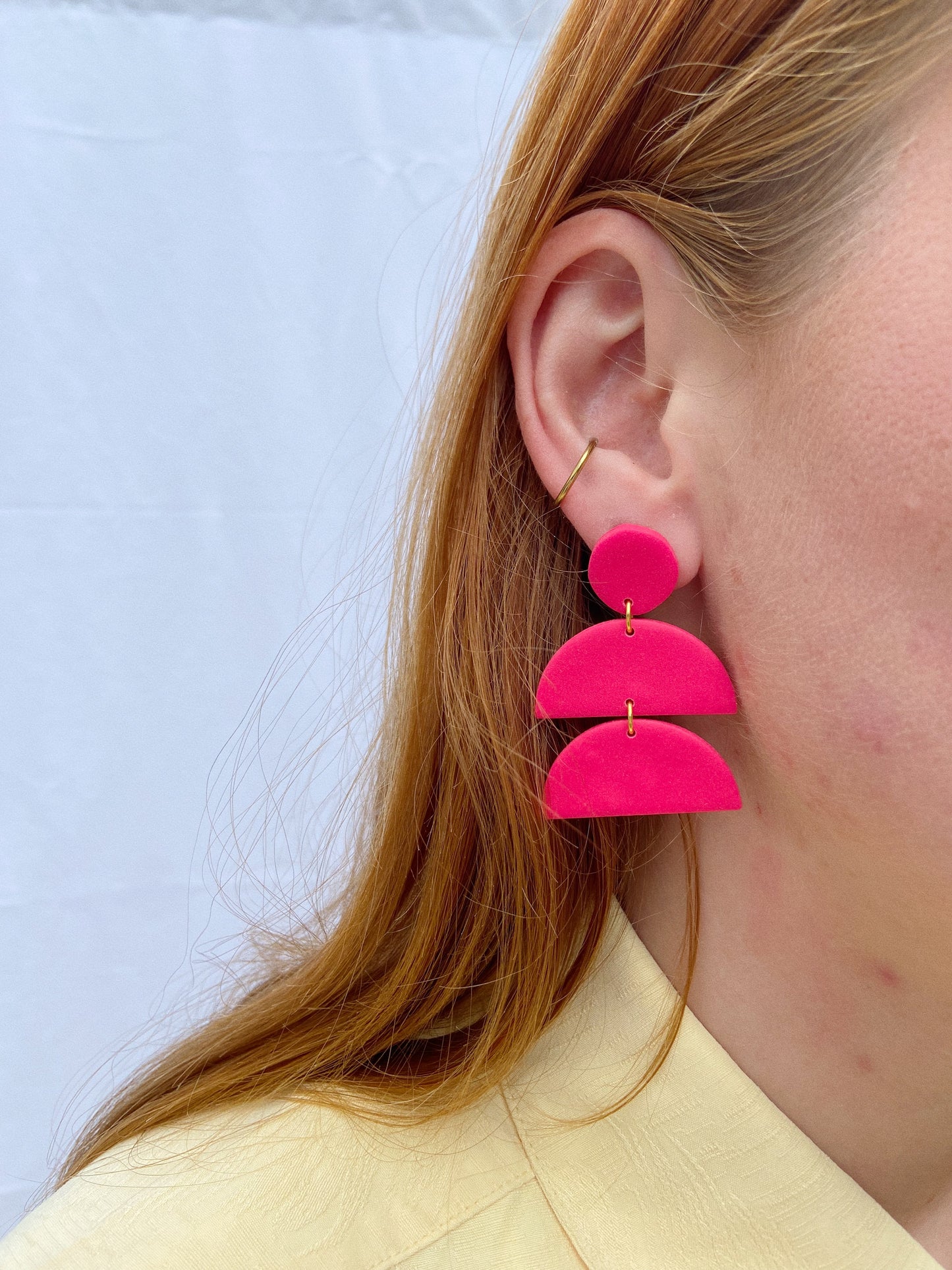 Hot Pink Earrings, Geometric Clay Earrings