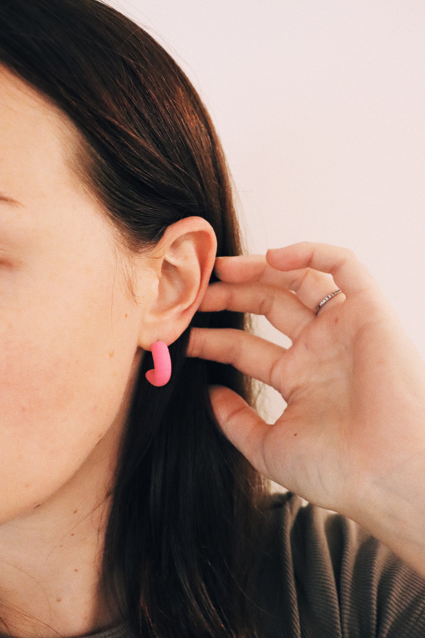 Hot Pink Mini Hoops, Clay Hoops