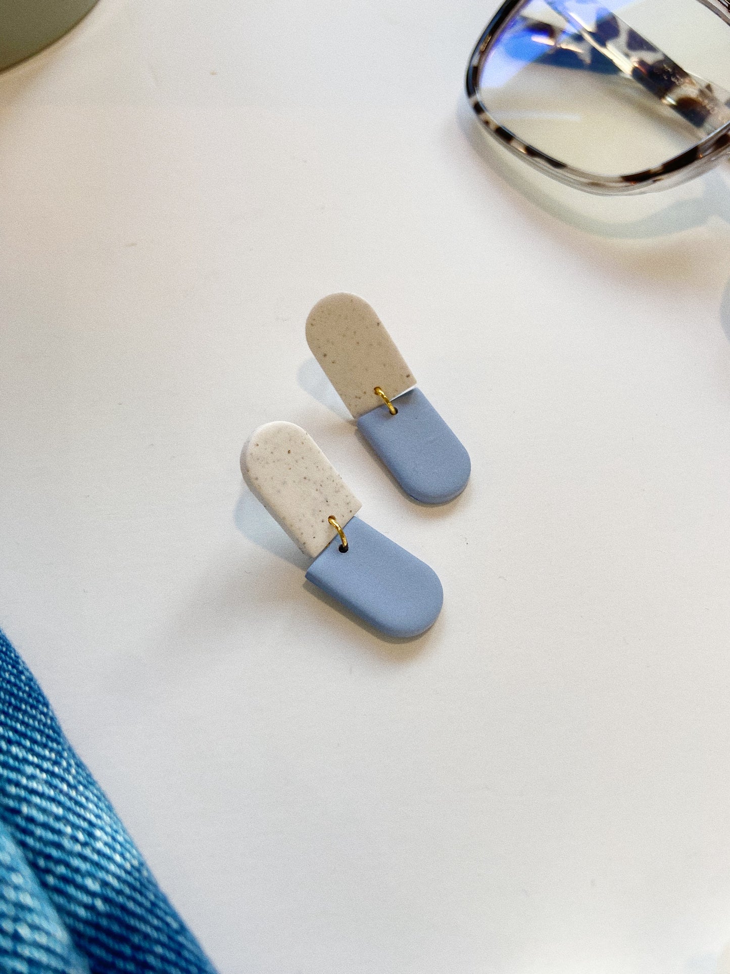 Blue and White Pill Clay Earrings