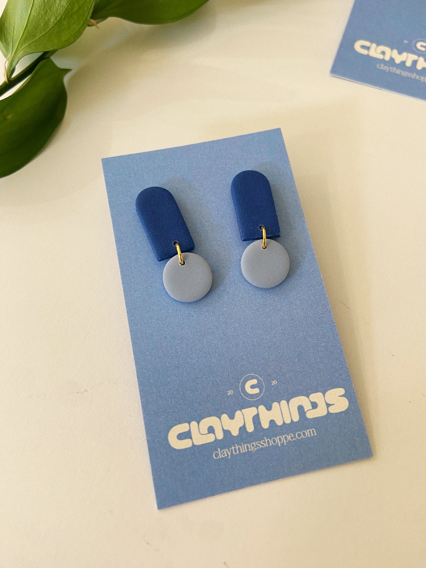 Mini Clay Earrings in Two Tone Blue