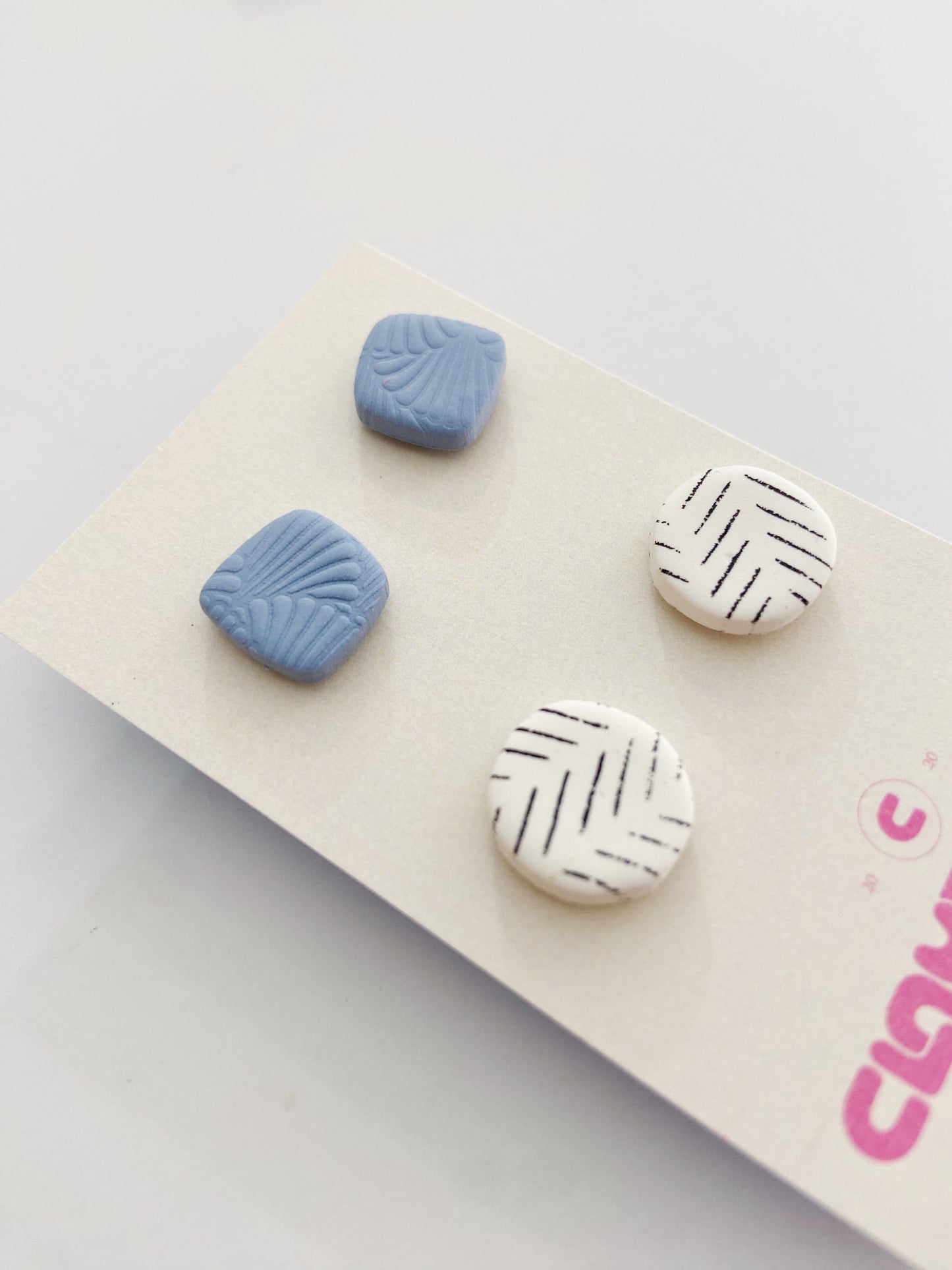 Double Stud Pack - Blue and B/W Herringbone