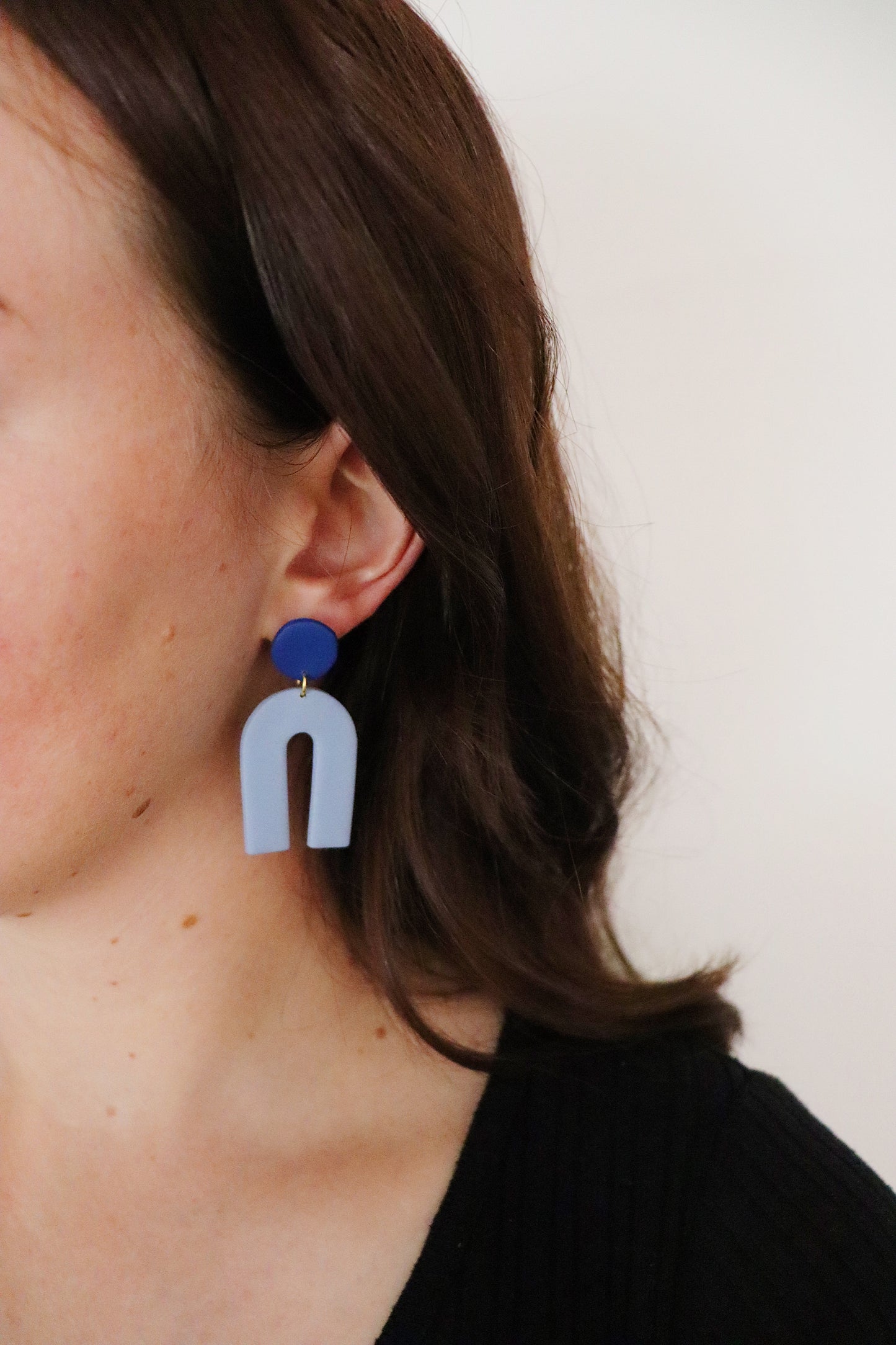 Blue Two Tone Arch Earrings, Clay Earrings, Blue Earrings