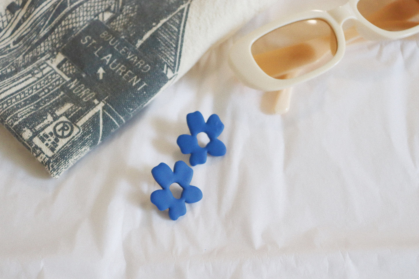 Abstract Flower Earrings, Dark Blue, Dark Blue Studs