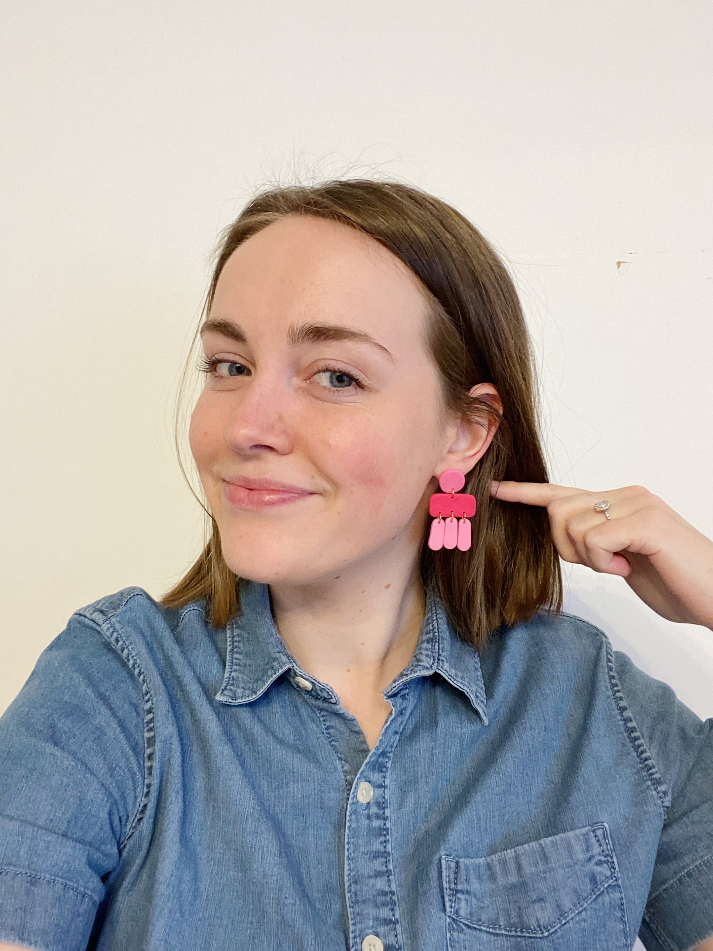 Pink Tones Clay Dangles, Organic Boho Clay Dangles