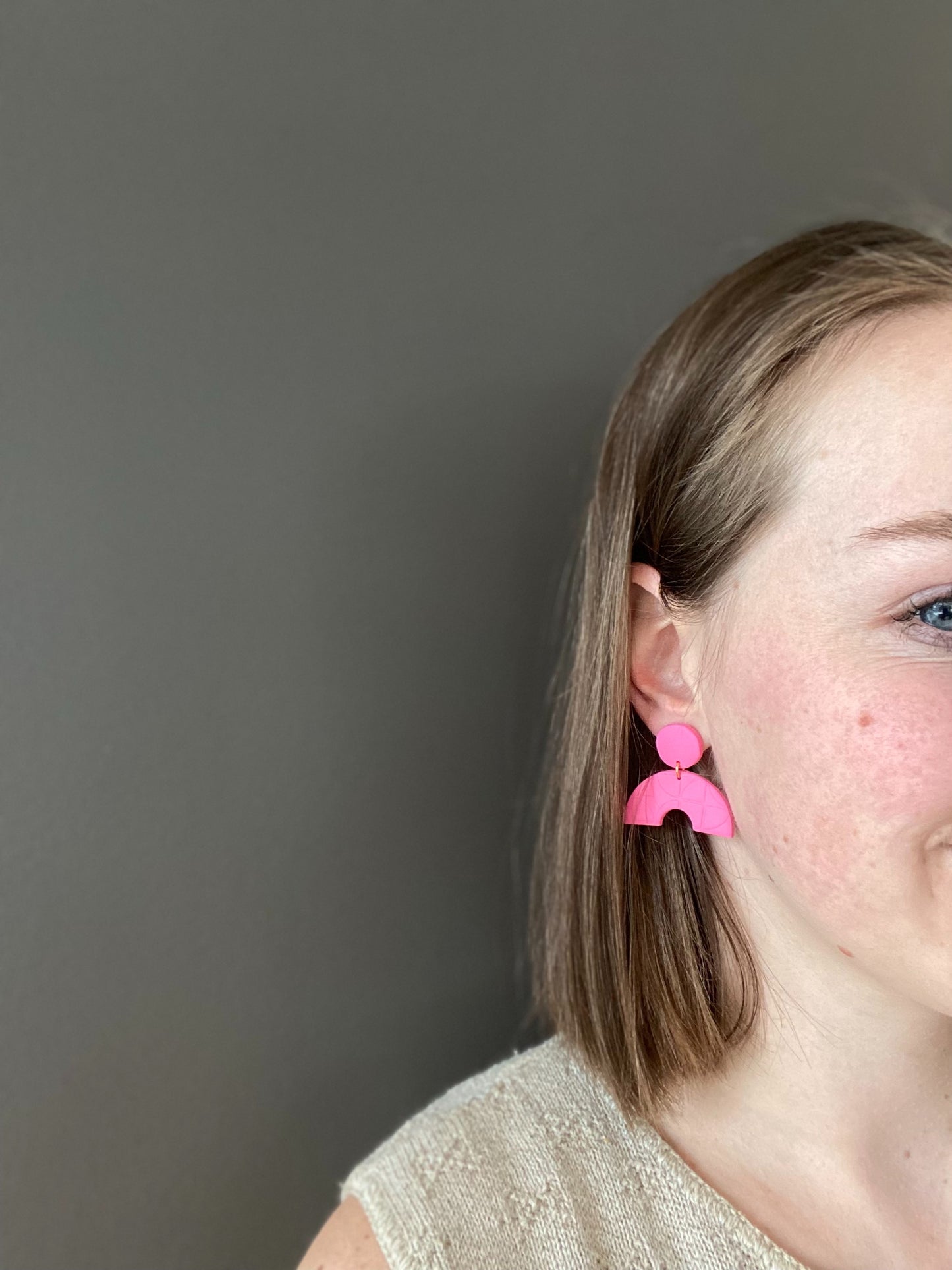 Arch Earrings, Bright Pink Clay Arch Earrings