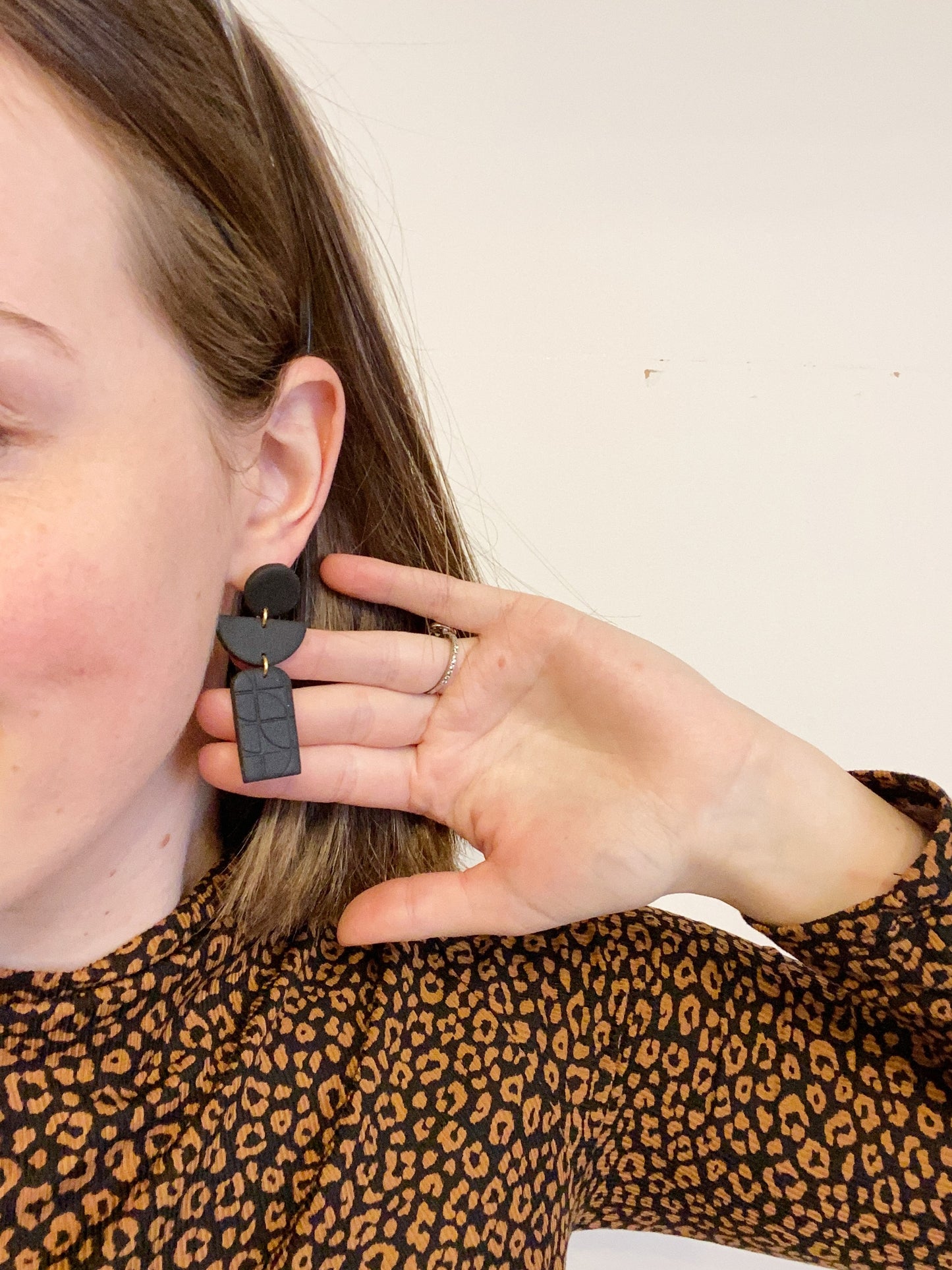 The Isla, Geometric Clay Earrings, Black Earrings