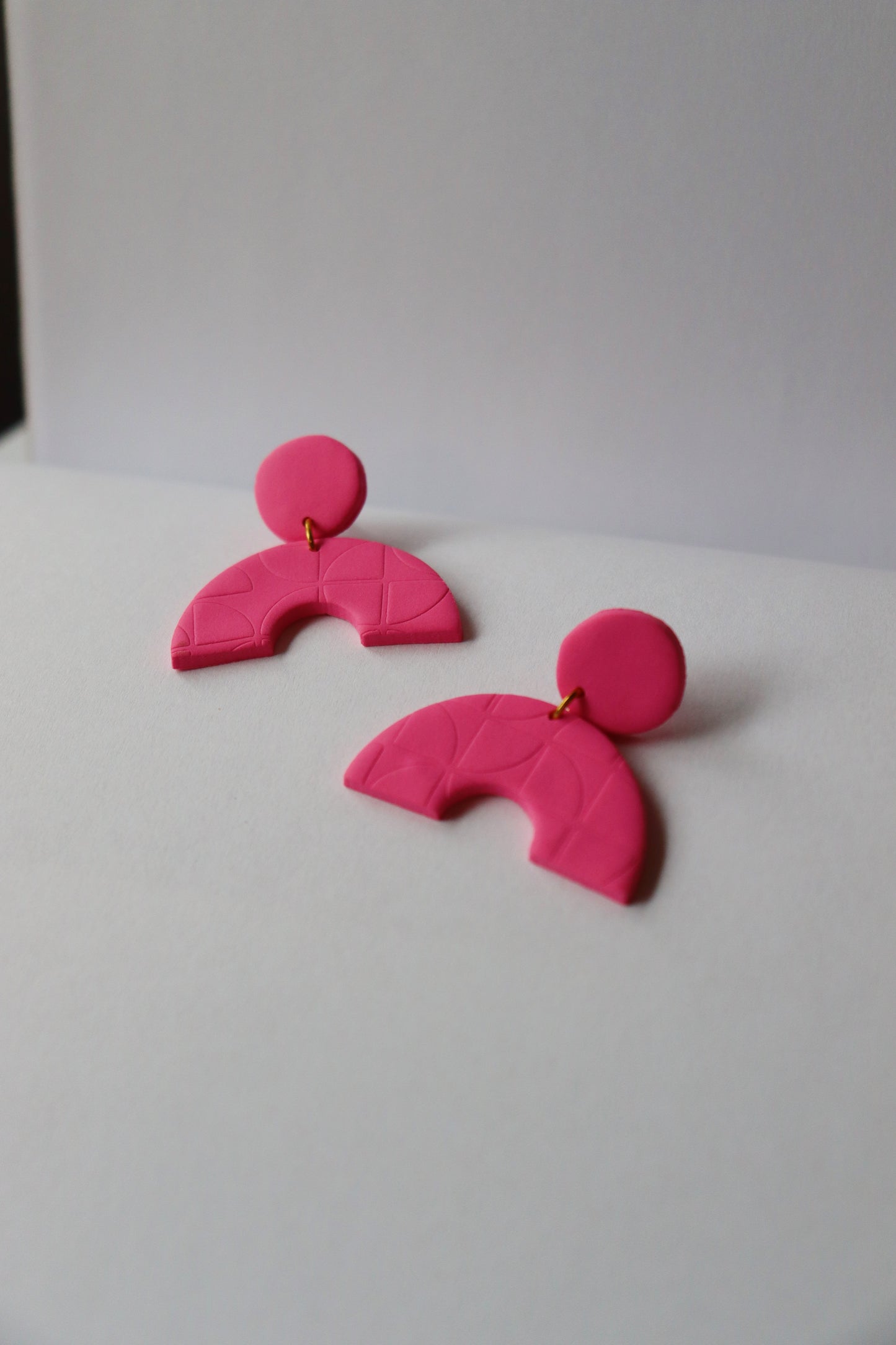 Arch Earrings, Bright Pink Clay Arch Earrings