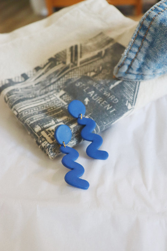 Dark Blue Squiggle Earrings, Clay Squiggle Earrings