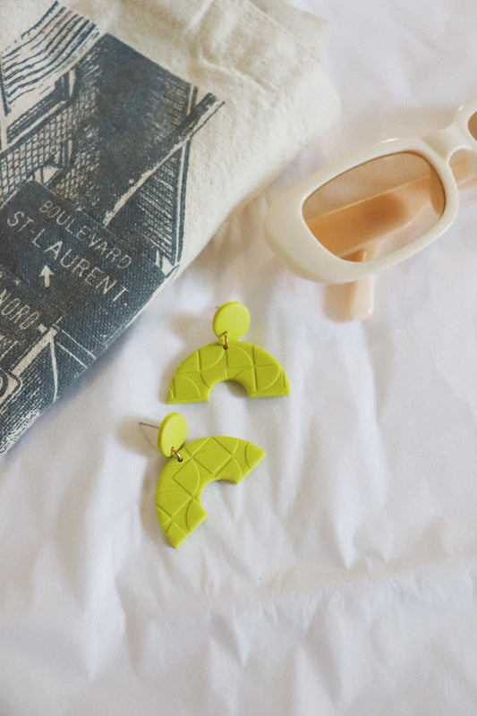 Arch Earrings, Bright Green Clay Arch Earrings