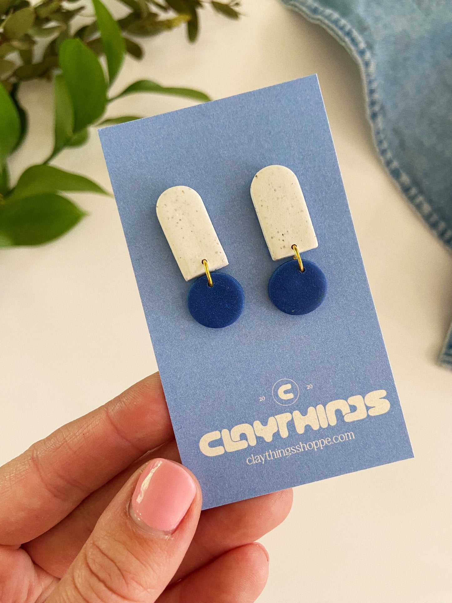 Mini Clay Earrings, White and Blue Earrings