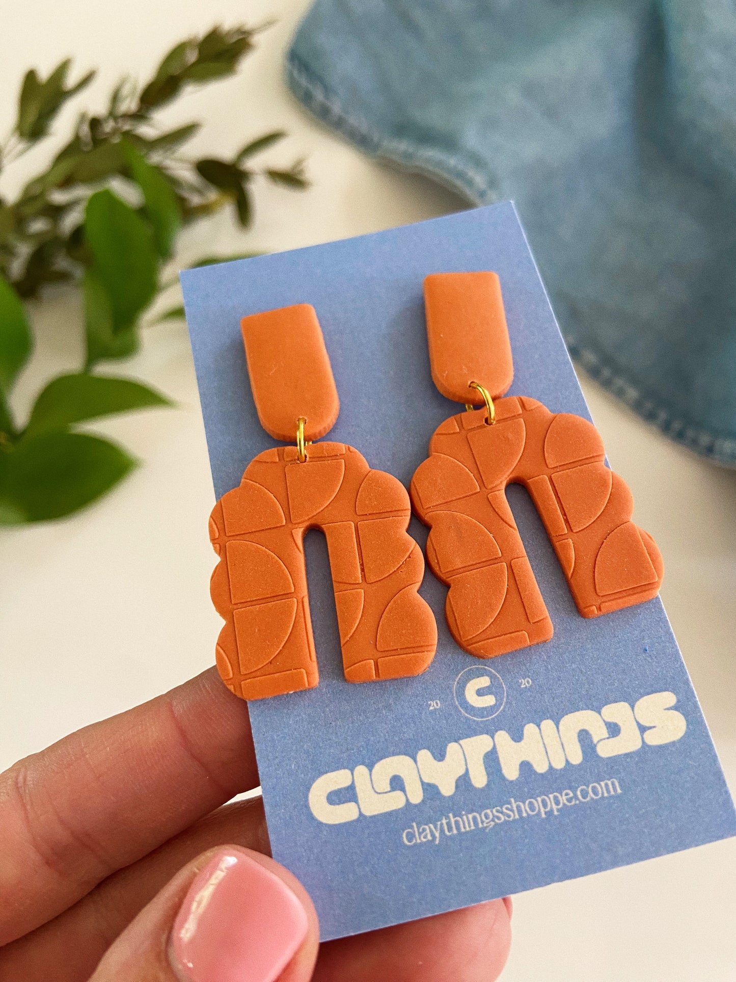 Orange Clay Earrings, Arch Earrings, Fall Earrings