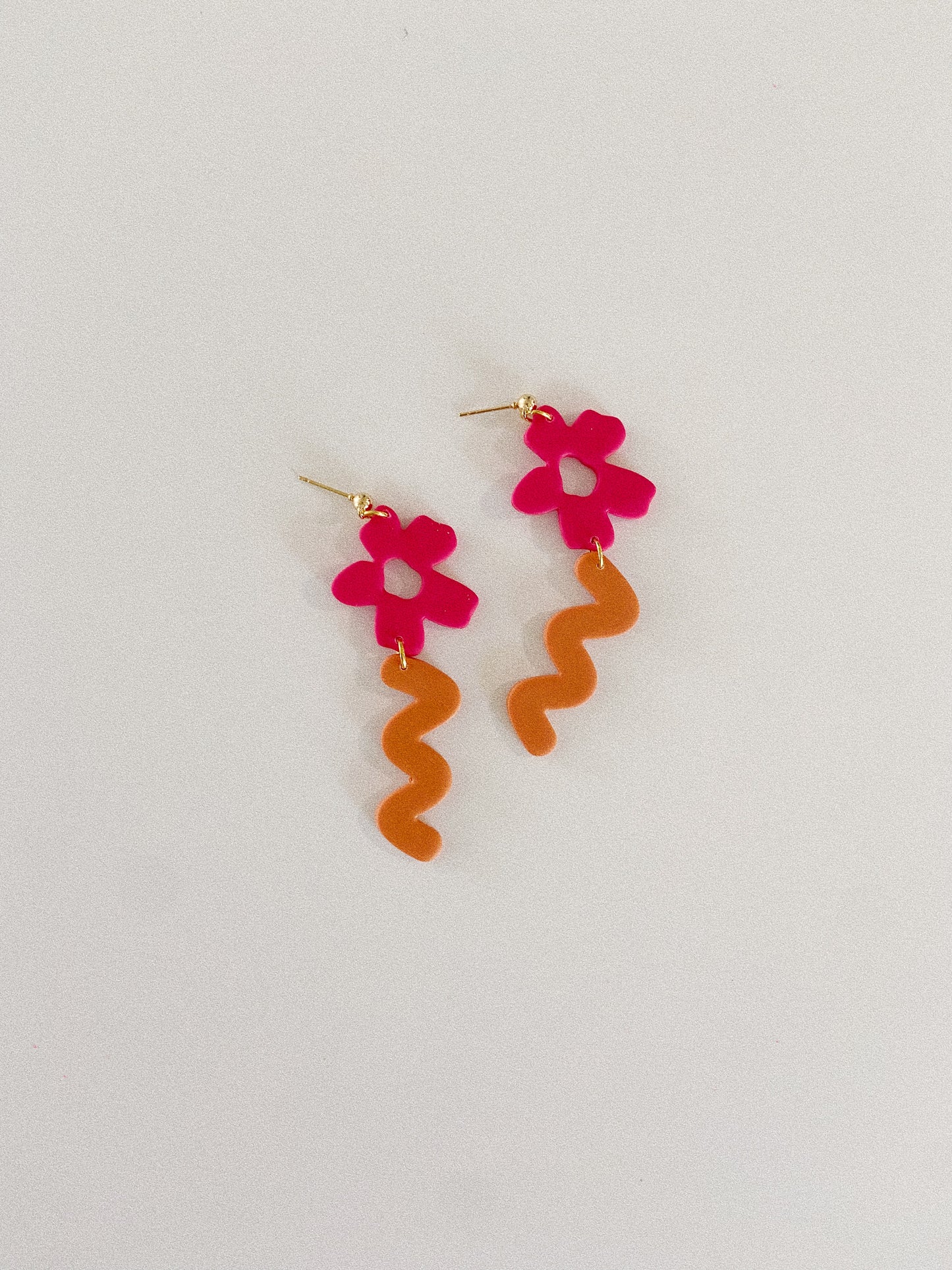 Flower & Stem Earrings, Pink and Orange Earrings