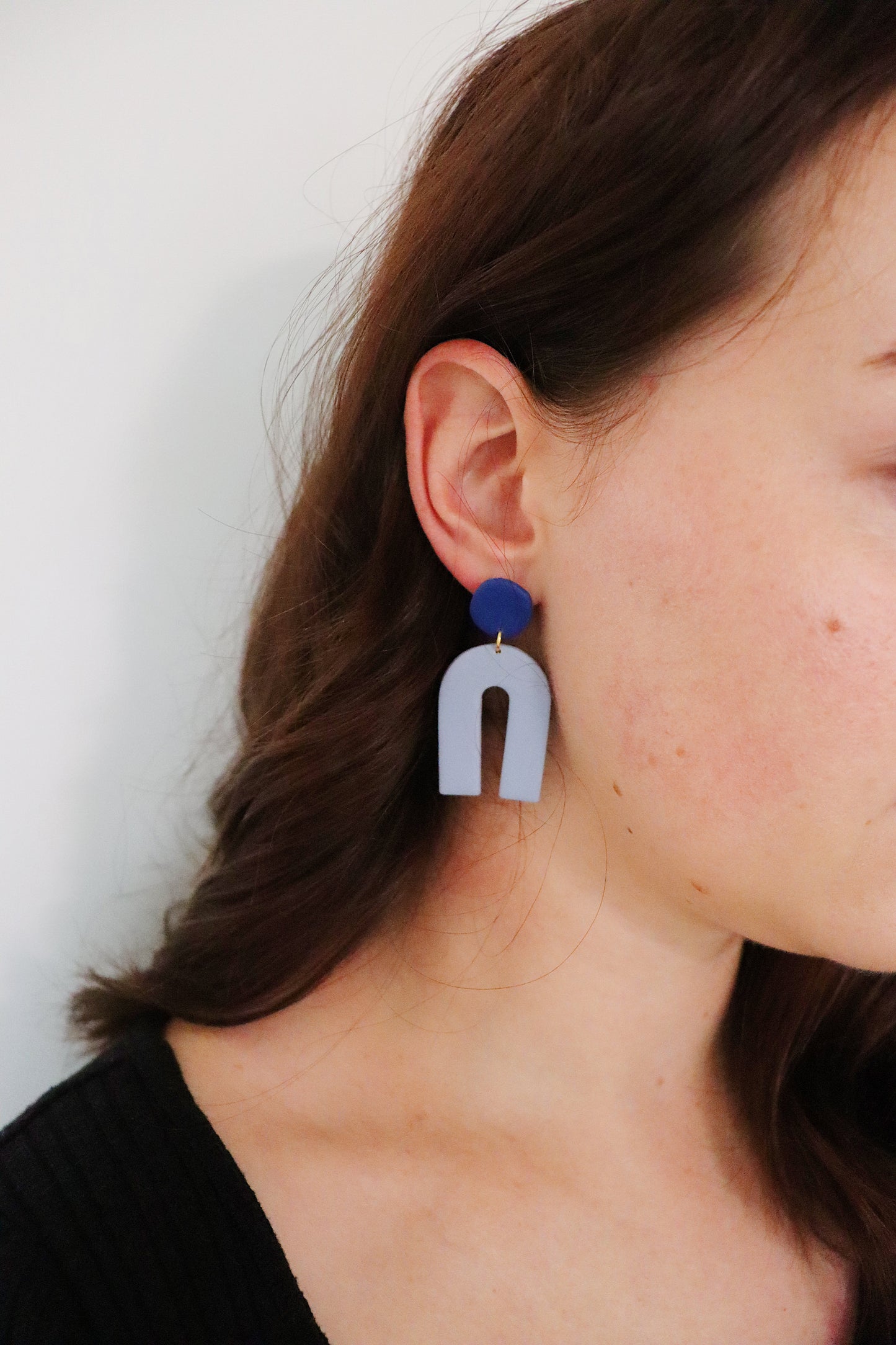 Blue Two Tone Arch Earrings, Clay Earrings, Blue Earrings