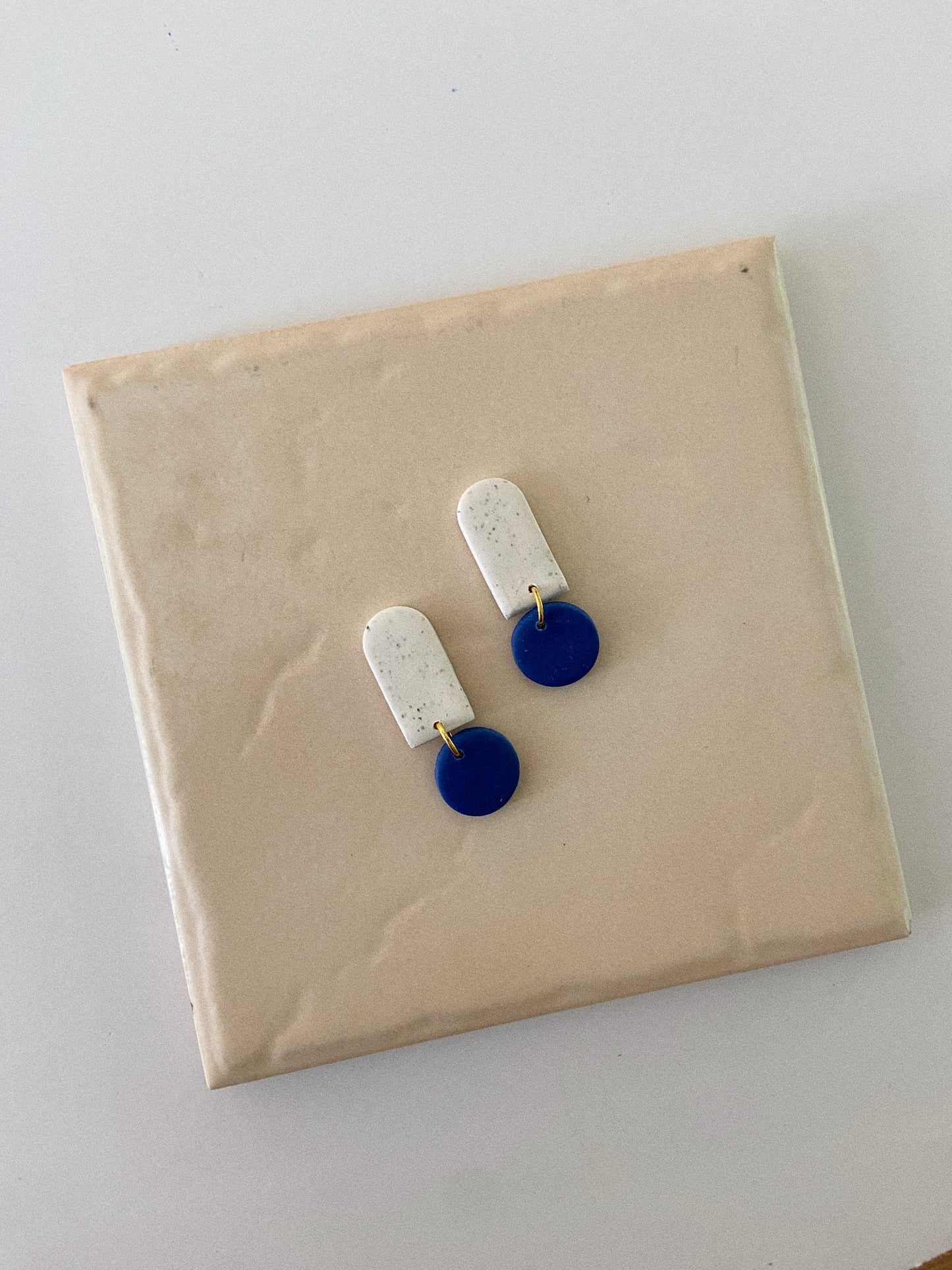 Mini Clay Earrings, White and Blue Earrings