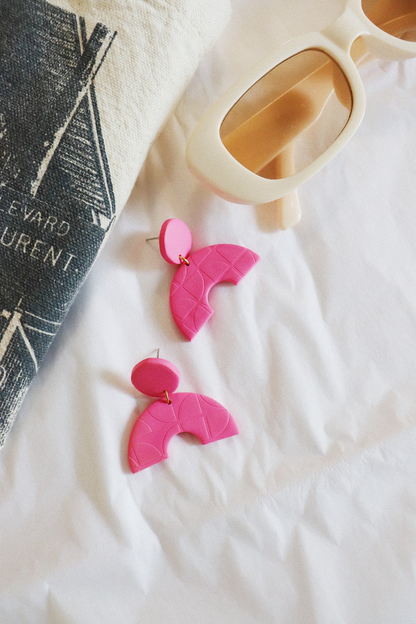 Arch Earrings, Bright Pink Clay Arch Earrings