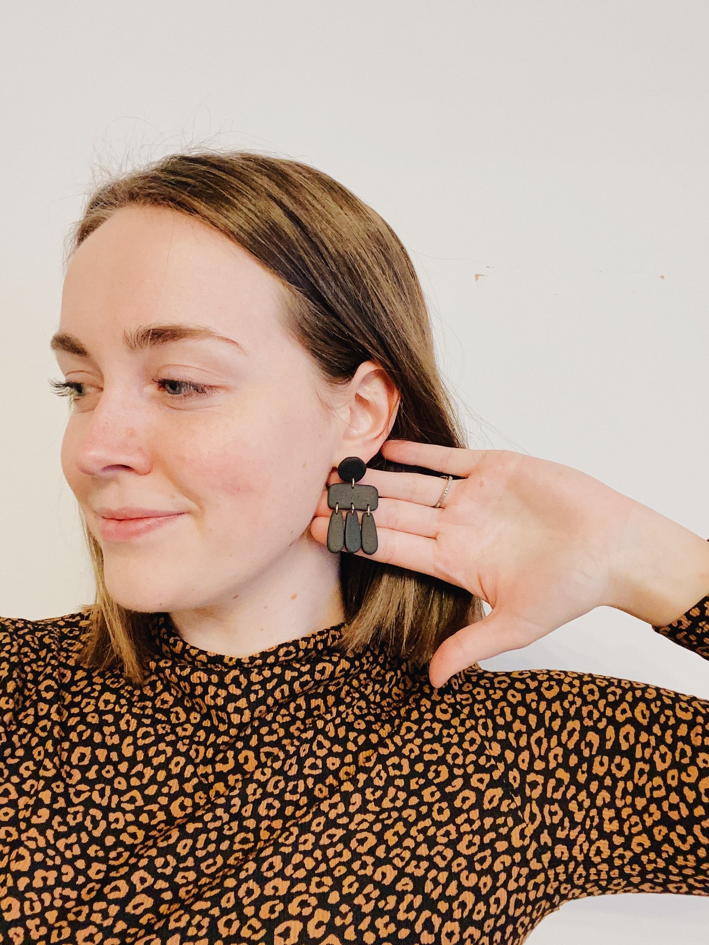 Black Organic Dangles, Clay Earrings