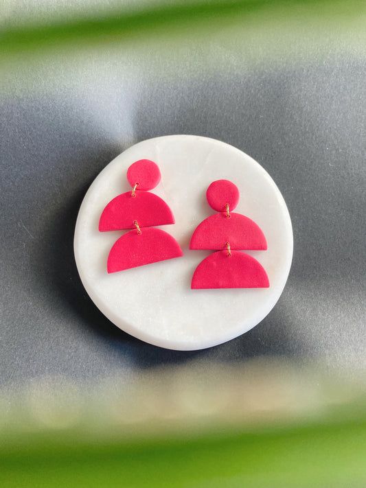 Hot Pink Earrings, Geometric Clay Earrings