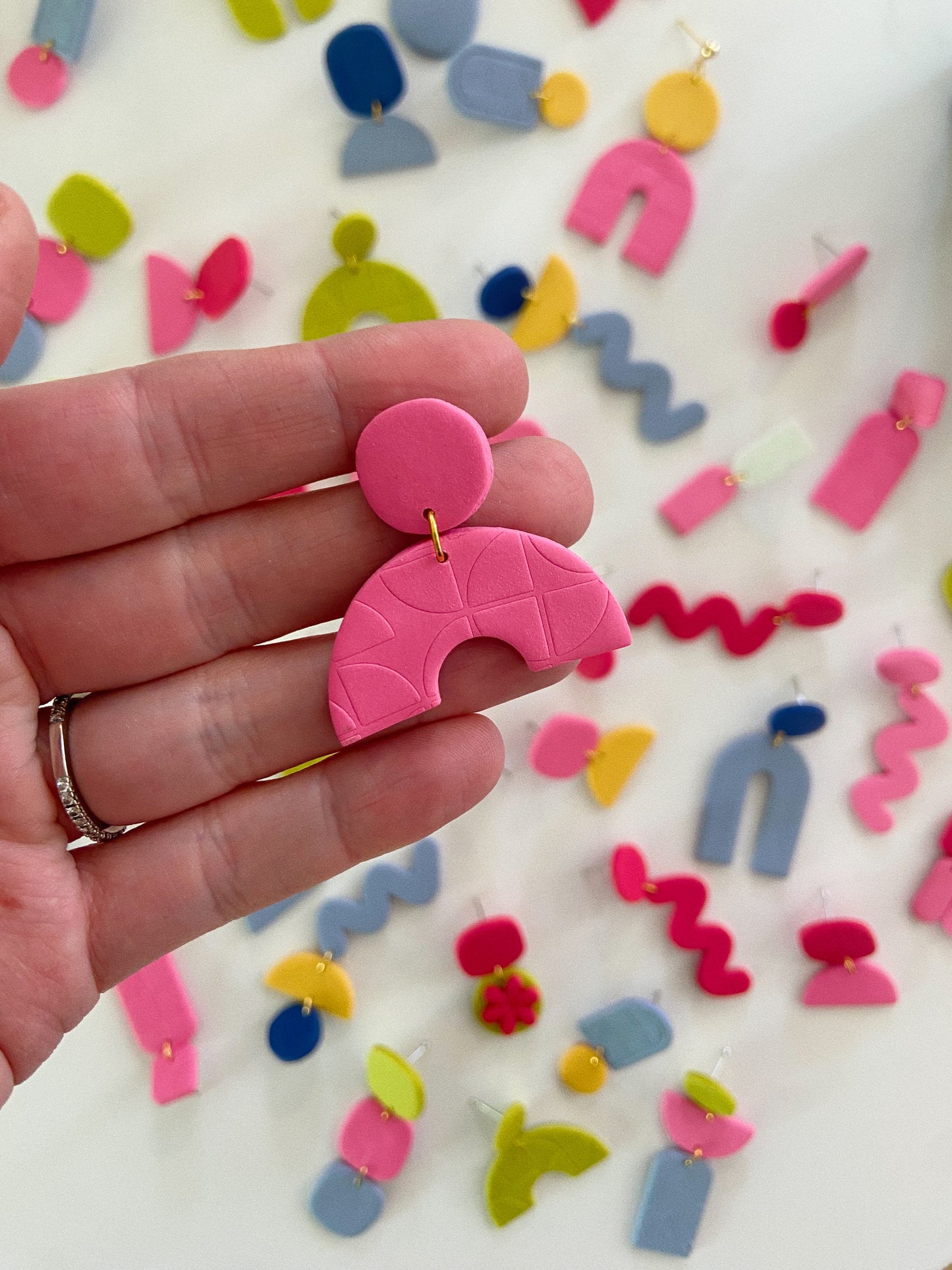 Arch Earrings, Bright Pink Clay Arch Earrings