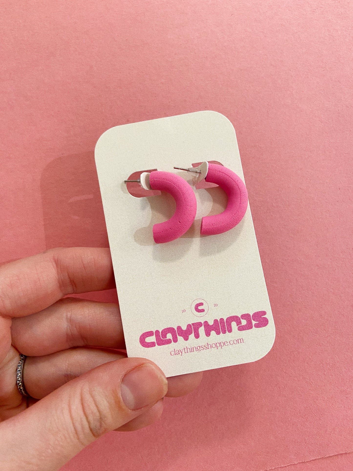 Hot Pink Mini Hoops, Clay Hoops