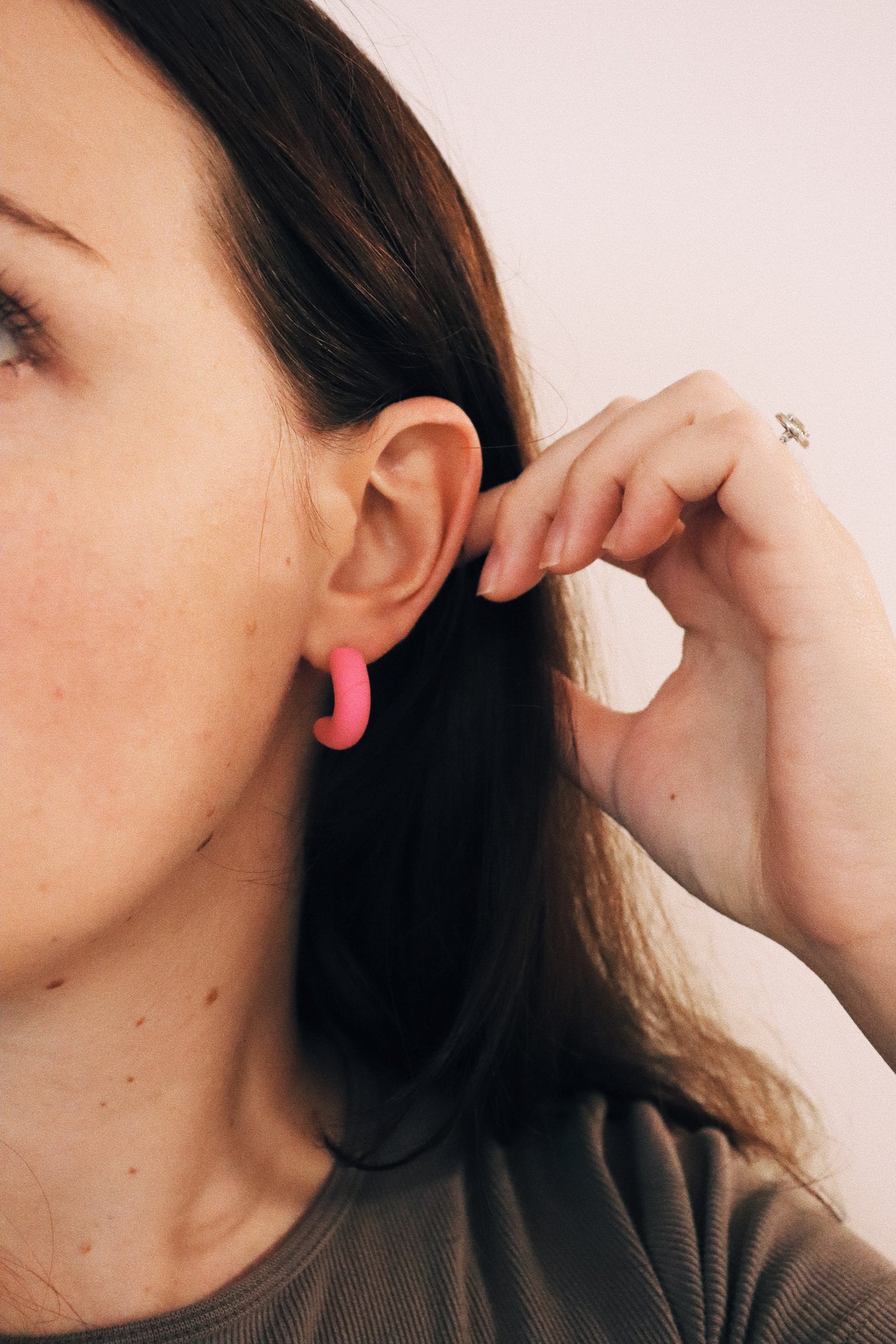 Hot Pink Mini Hoops, Clay Hoops