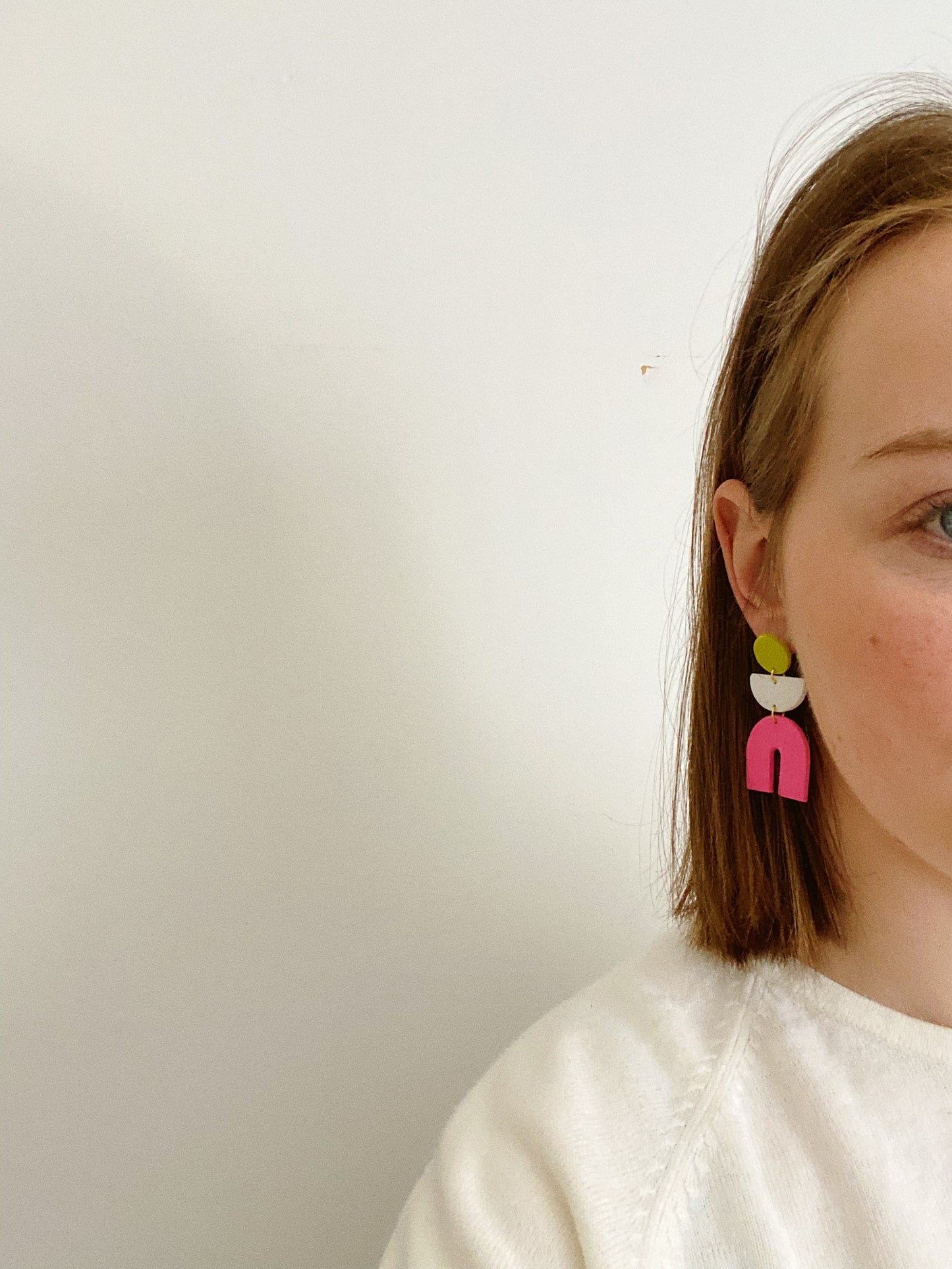 Pink Arch, Large Clay Earrings, Bright and Bold Earrings