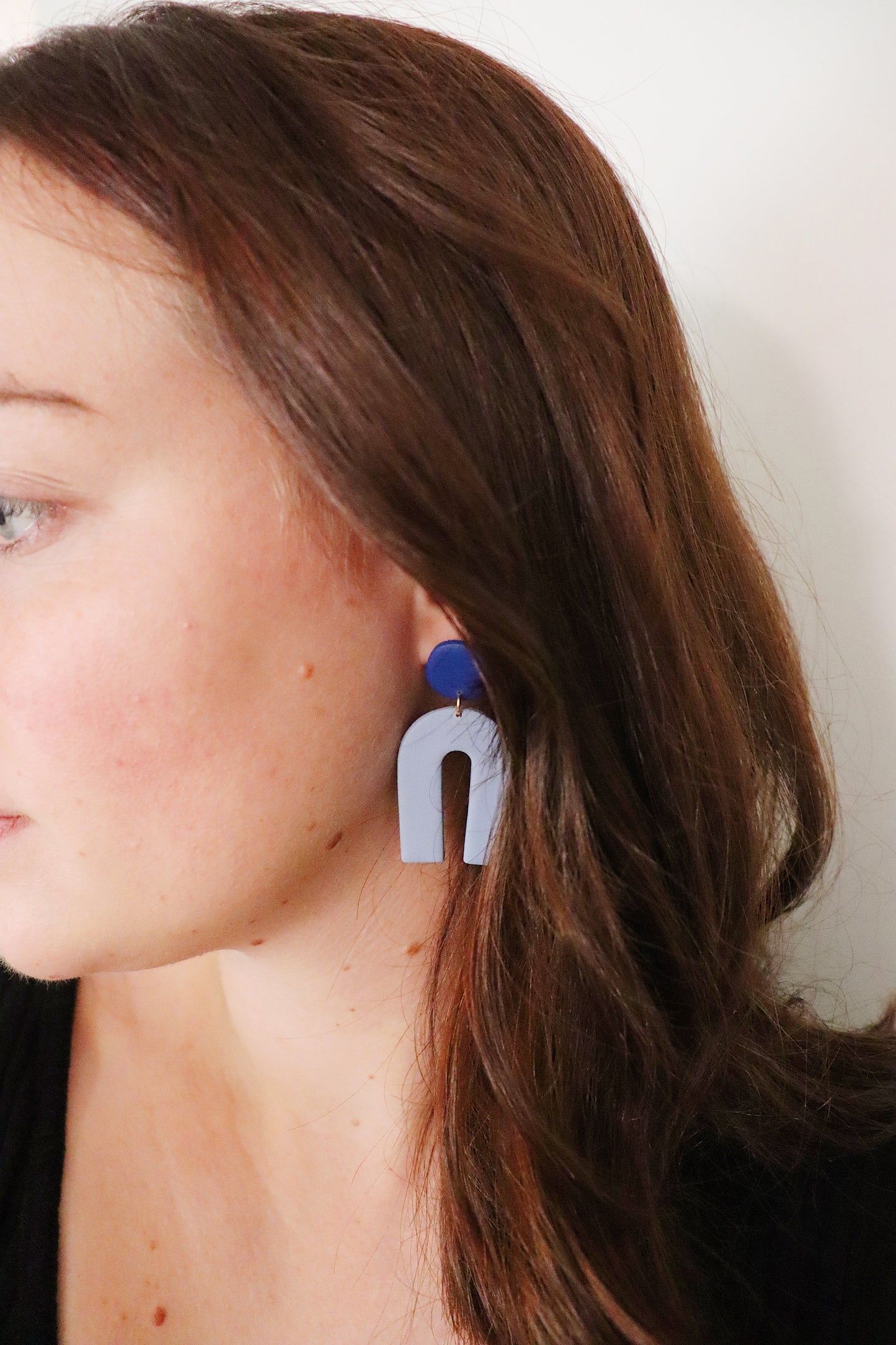 Blue Two Tone Arch Earrings, Clay Earrings, Blue Earrings