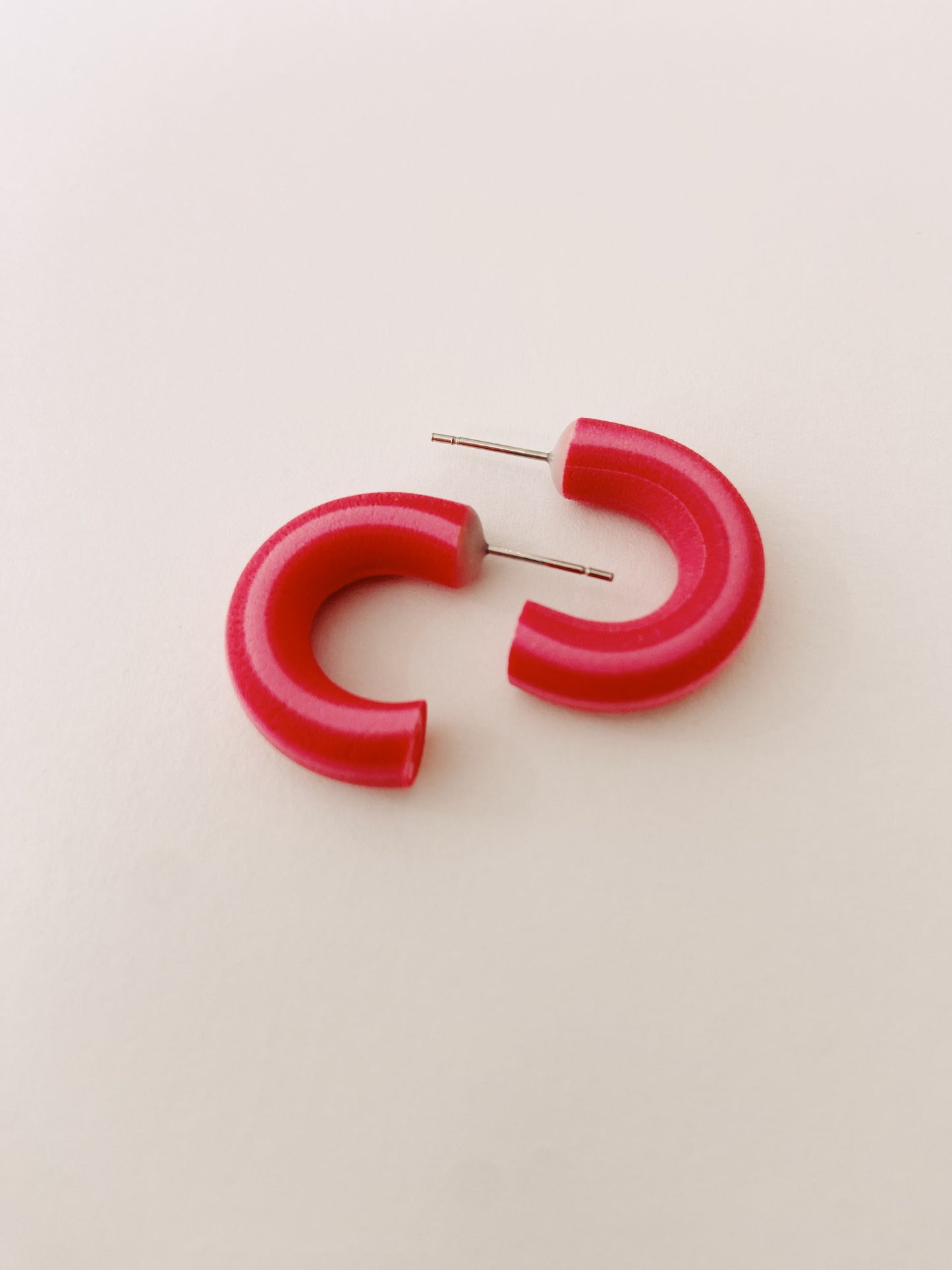 Two Tone Pink/Red Hoops, Clay Hoops