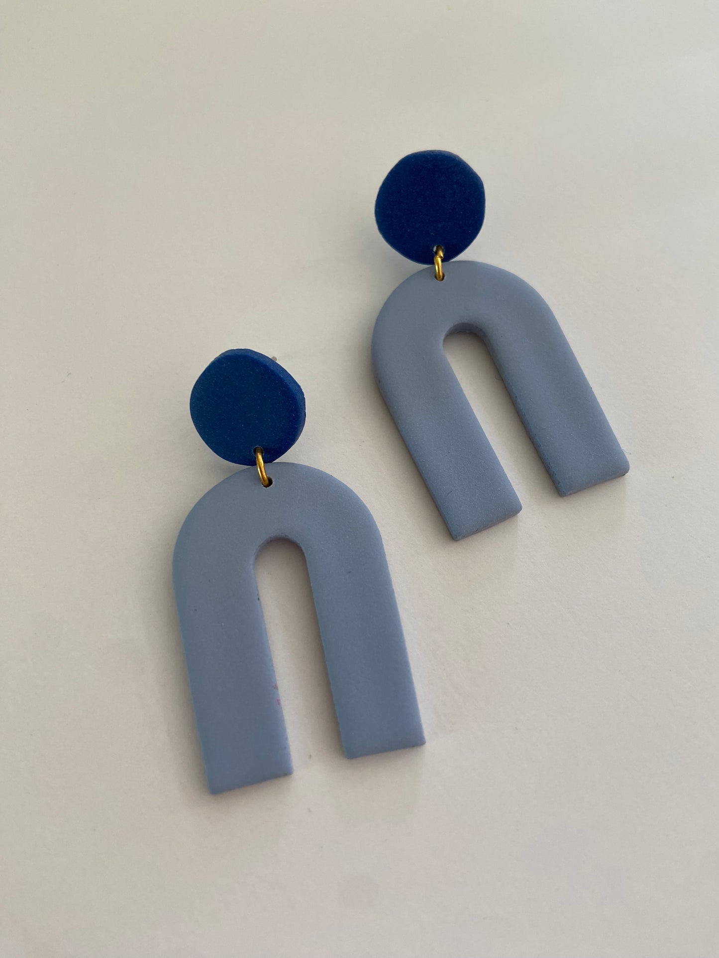 Blue Two Tone Arch Earrings, Clay Earrings, Blue Earrings