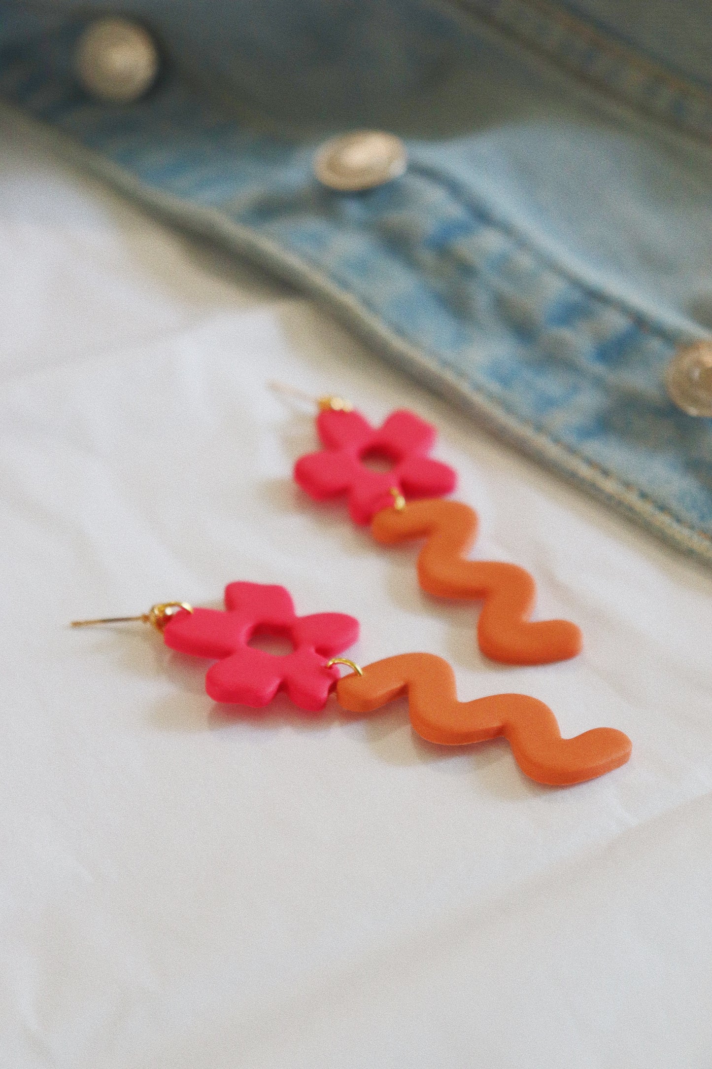 Flower & Stem Earrings, Pink and Orange Earrings