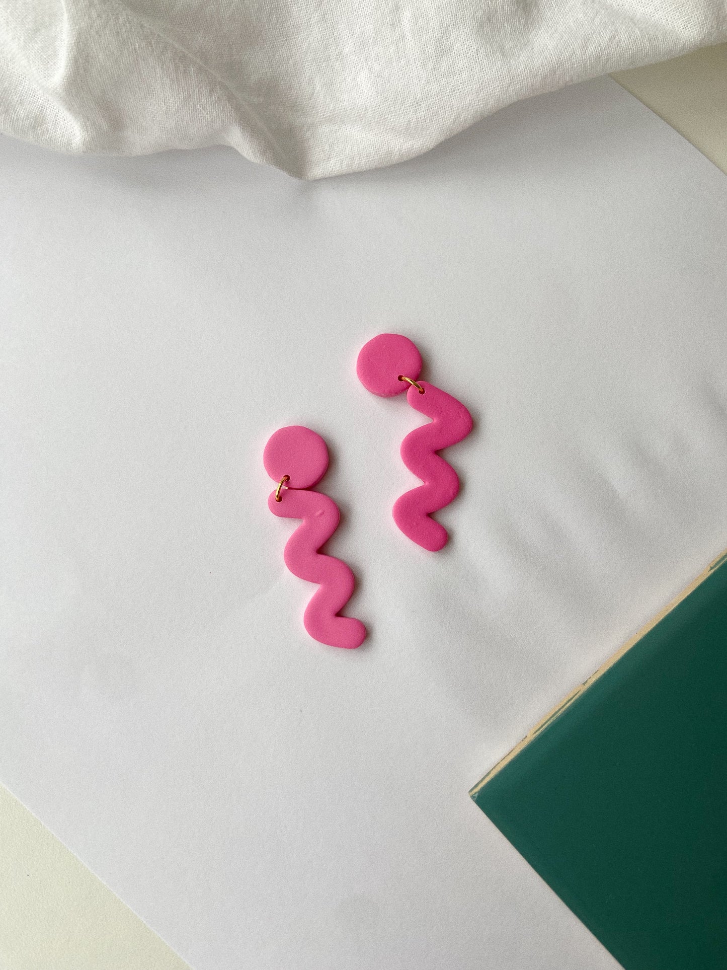 The Kaye, Squiggle Clay Earrings, Pink Clay Earrings, Modern Statement Earrings