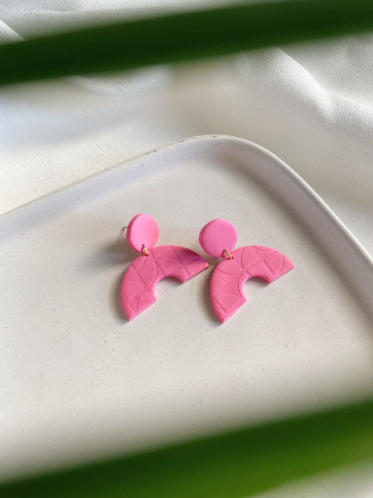 Arch Earrings, Bright Pink Clay Arch Earrings