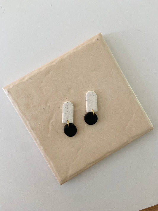 White and Black MIni Earrings, Clay Earrings