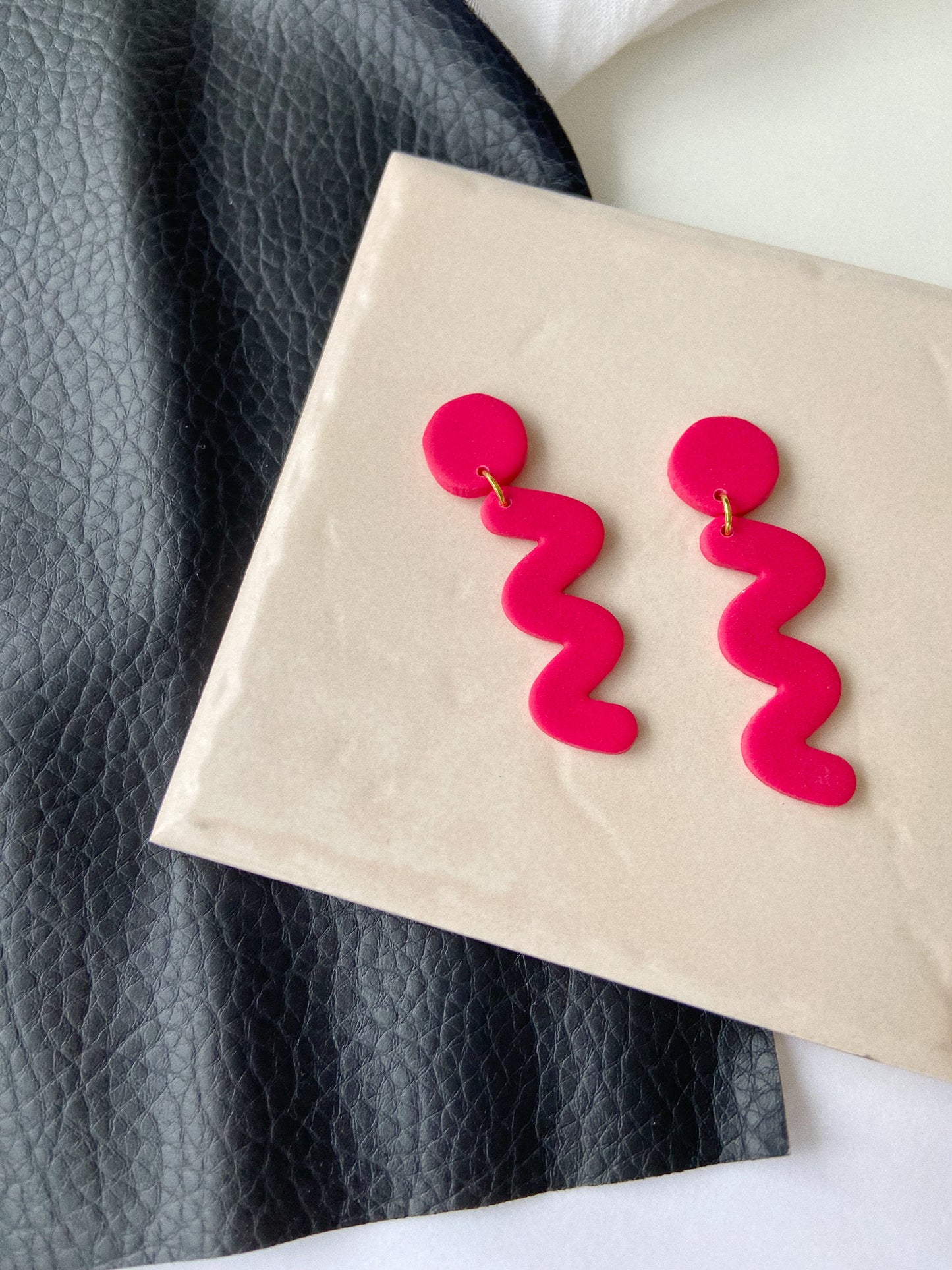 The Kaye, Hot Pink Clay Earrings, Bright Clay Earrings