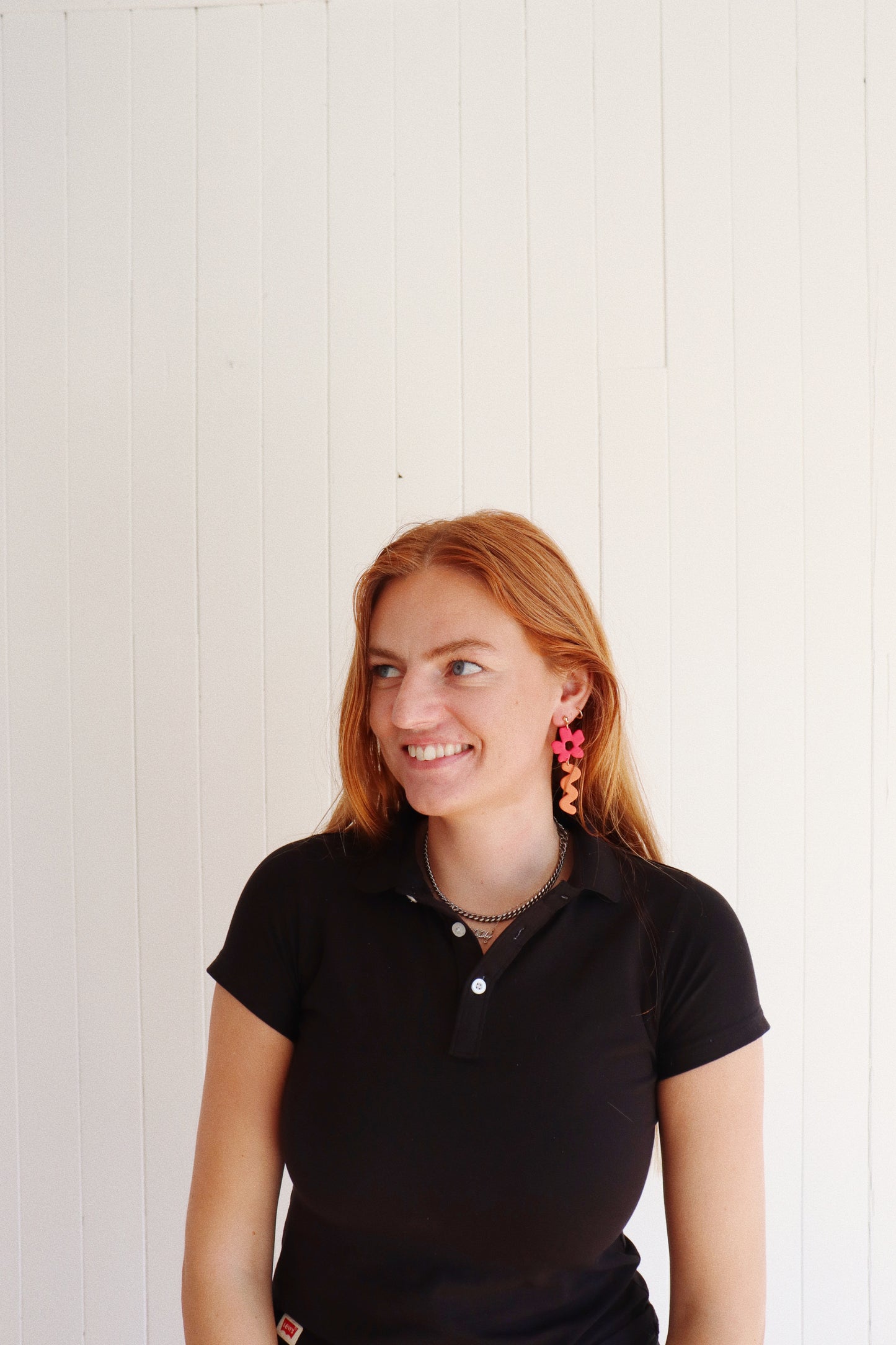 Flower & Stem Earrings, Pink and Orange Earrings