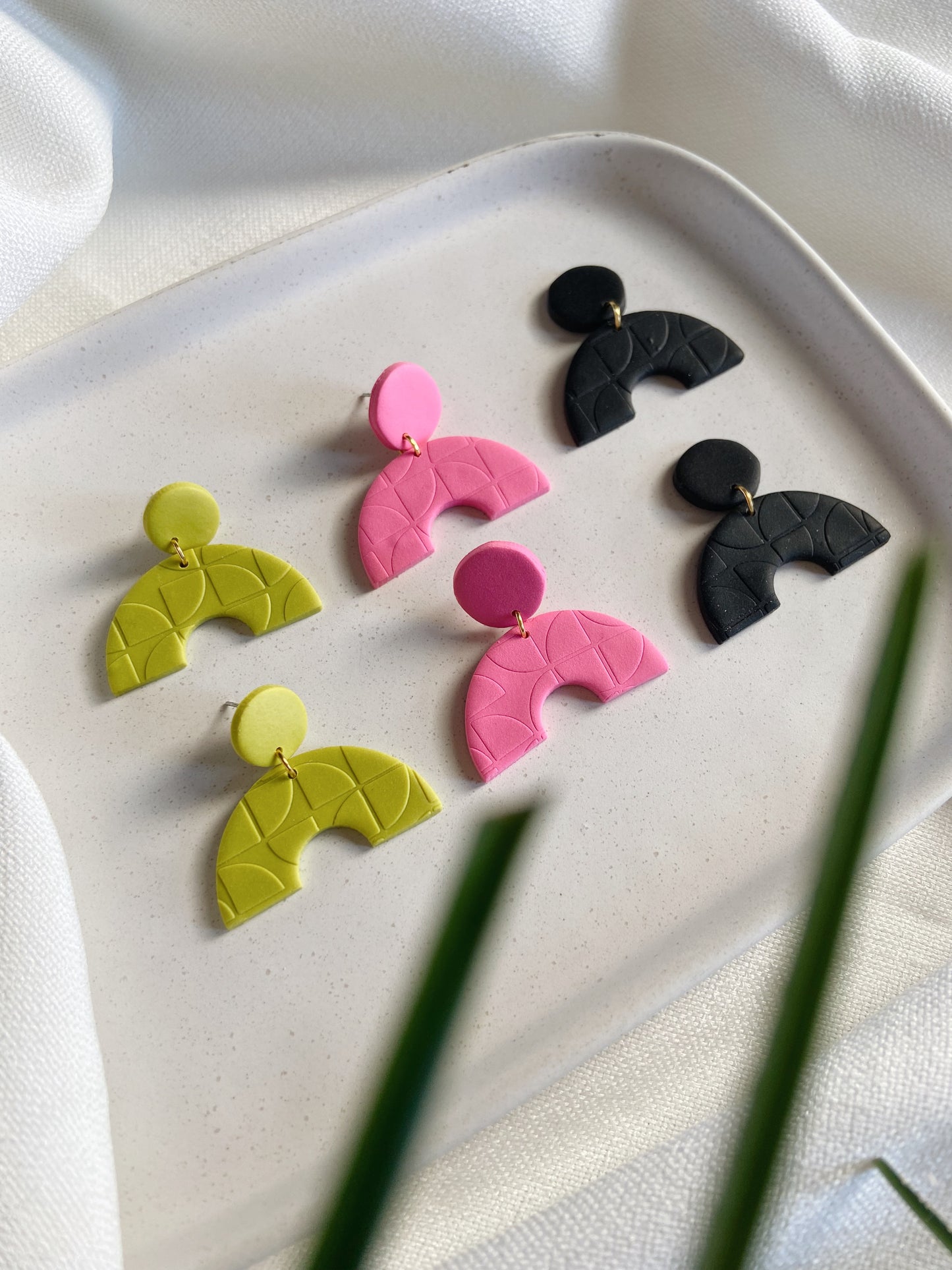 Polymer Clay Arch Earrings, Black Earrings