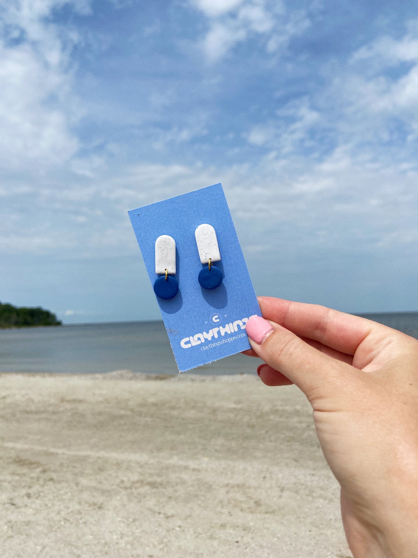 Mini Clay Earrings, White and Blue Earrings