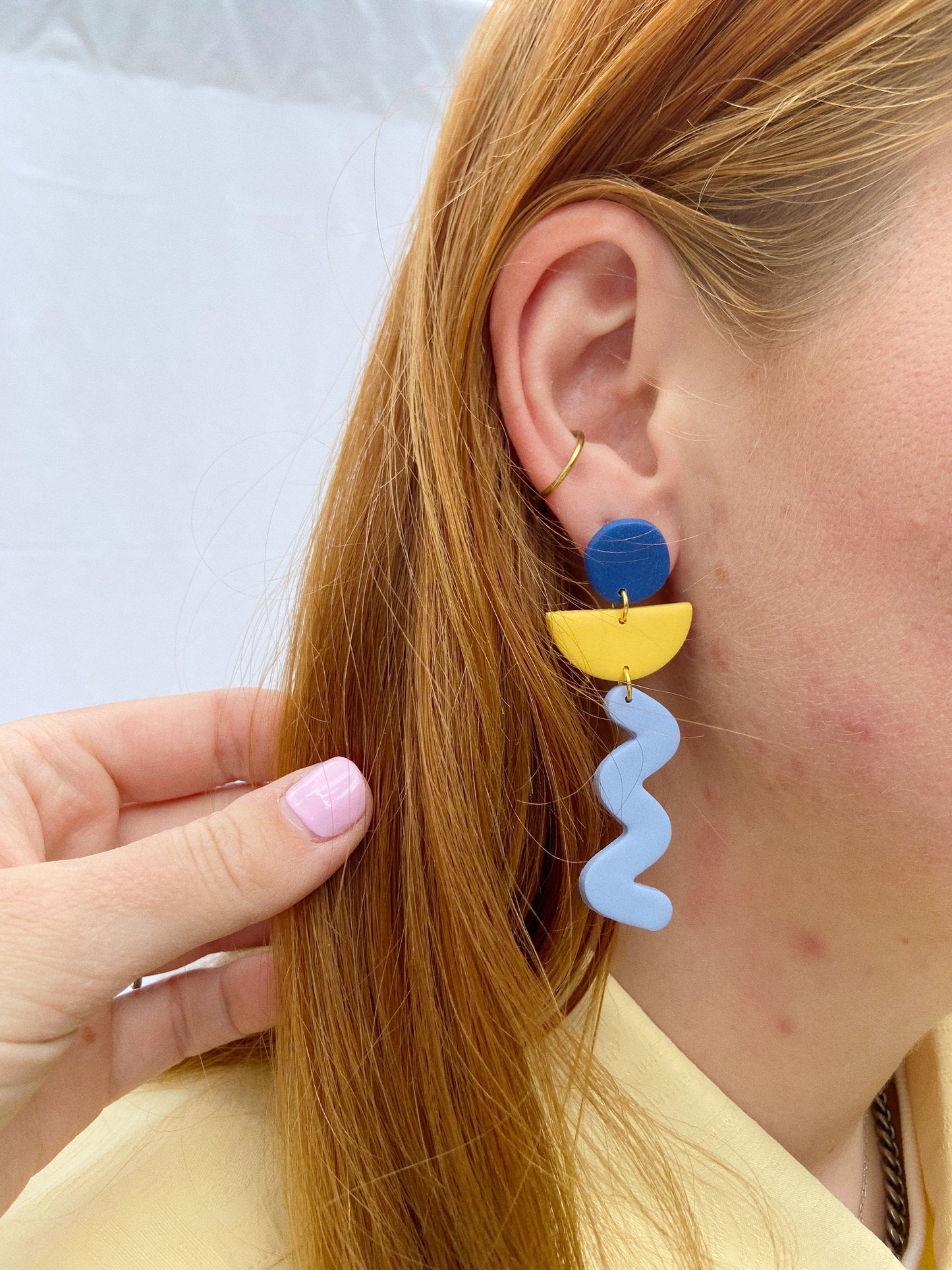 Blue and Green Squiggle Clay Earrings, Blue Clay Earrings, Modern Statement Earrings