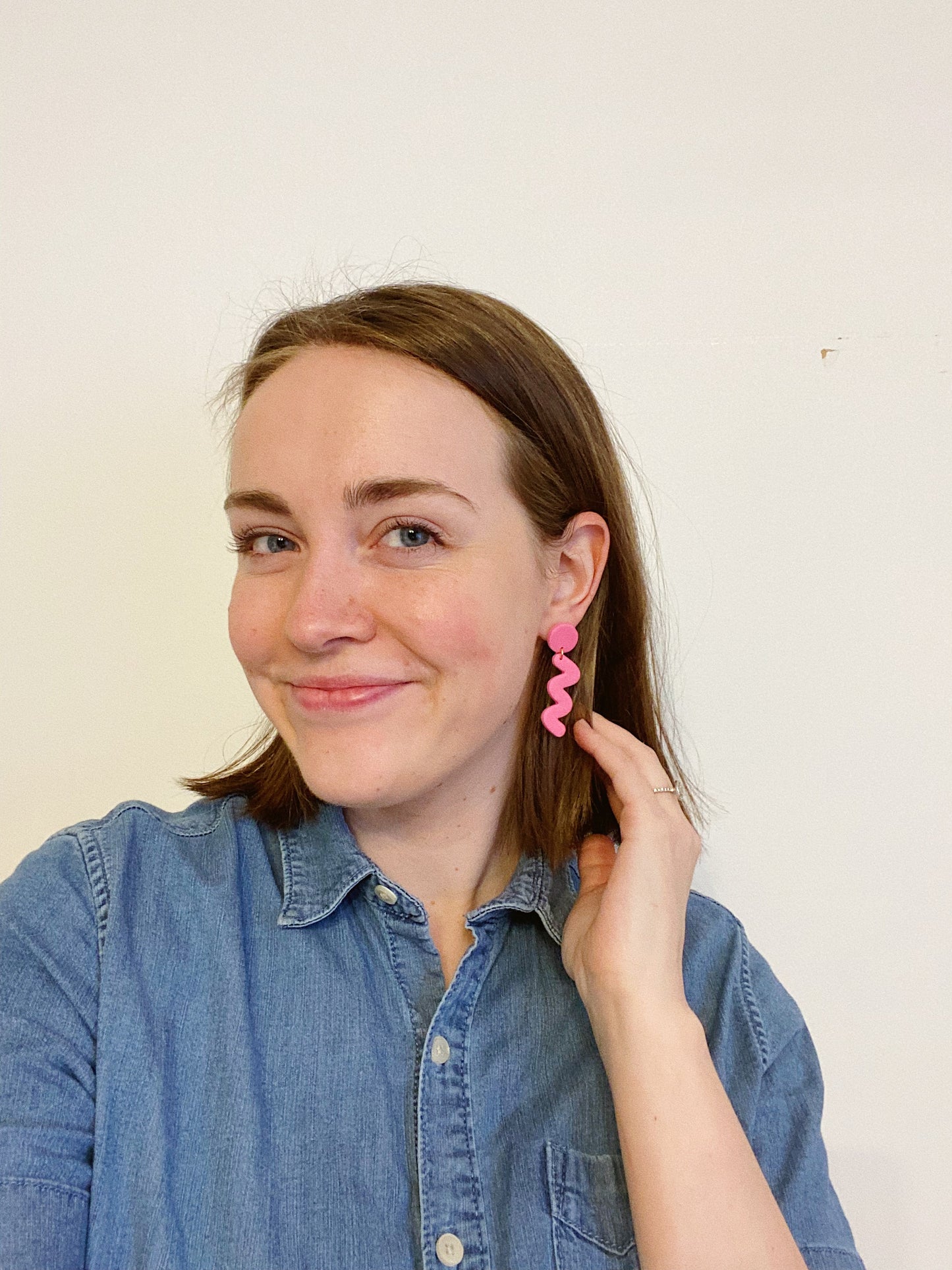 The Kaye, Squiggle Clay Earrings, Pink Clay Earrings, Modern Statement Earrings