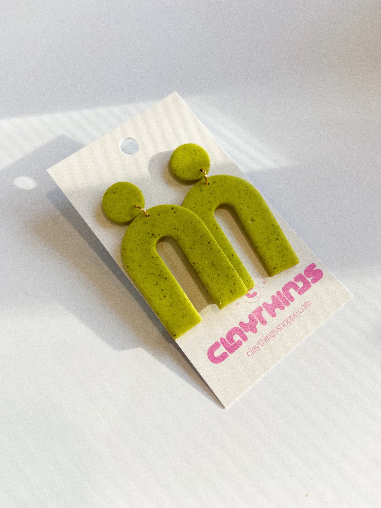 Speckled Green Arch Clay Earrings