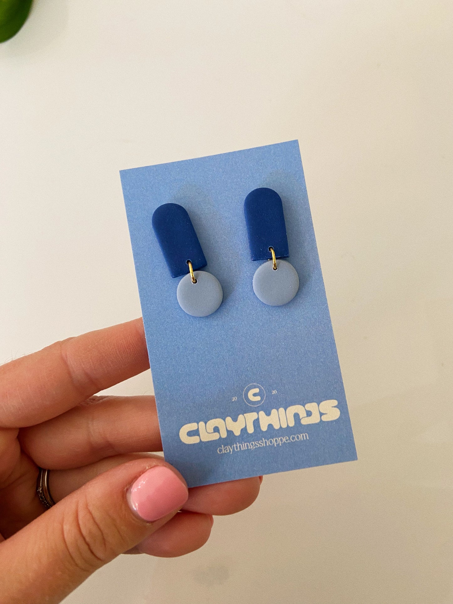 Mini Clay Earrings in Two Tone Blue