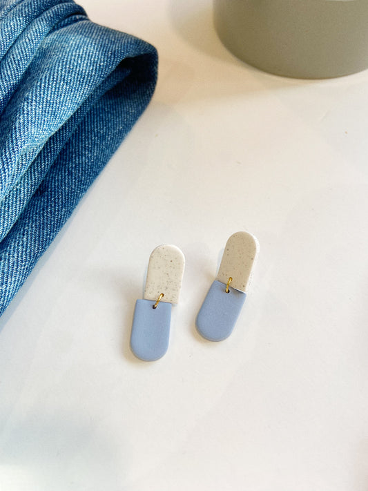 Blue and White Pill Clay Earrings