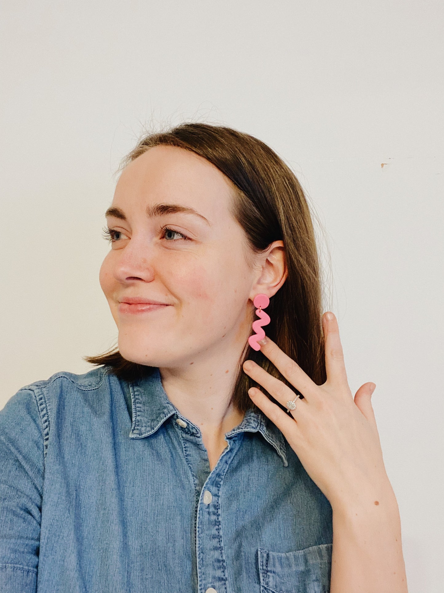 The Kaye, Squiggle Clay Earrings, Pink Clay Earrings, Modern Statement Earrings